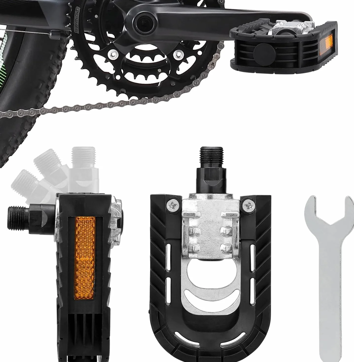 Składane pedały rowerowe φ 14 mm (9/16") z elementami odblaskowymi do MTB, pedelec, rower składany, rower wyścigowy