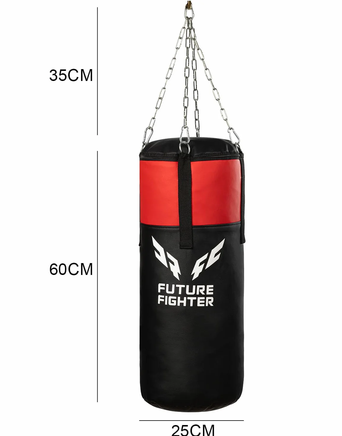 Worek bokserski, wiszący, worek treningowy dla dzieci, 60 x 25 cm, z łańcuchami i hakiem sufitowym, wypełnionymi tkaniną, wzór Future Fighter [137]