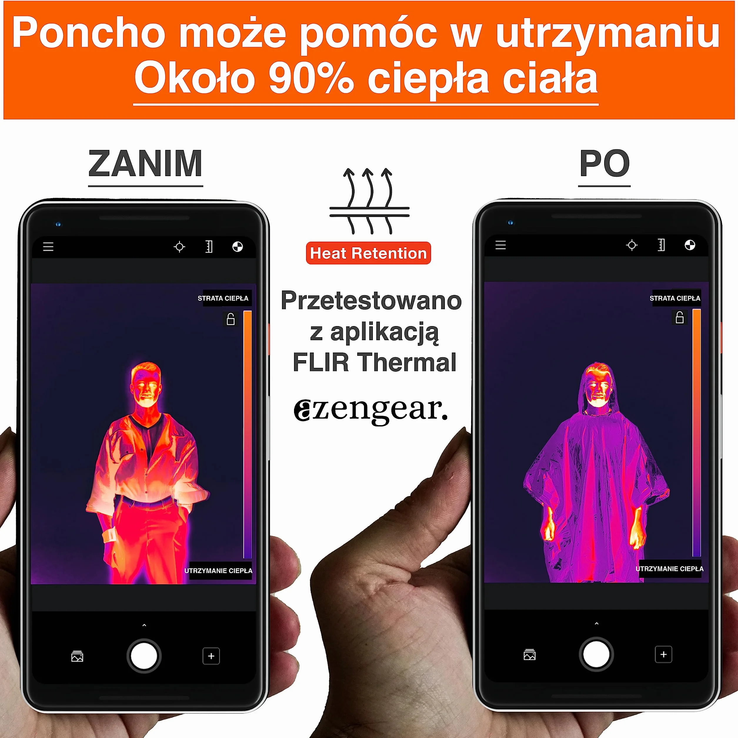 aZengear Ponczo survivalowe termiczna powłoka z folii mylarskiej wodoodporne wiatroszczelne z kapturem Pomarańczowy 4 szt.