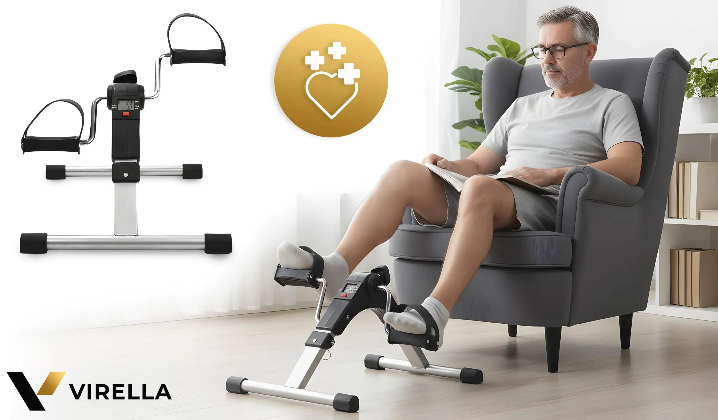 Virella Mini rower treningowy przenośny ćwiczący siłownia fitness noga ramię trening regulowany opór z wyświetlaczem LCD dla kobiet i mężczyzn
