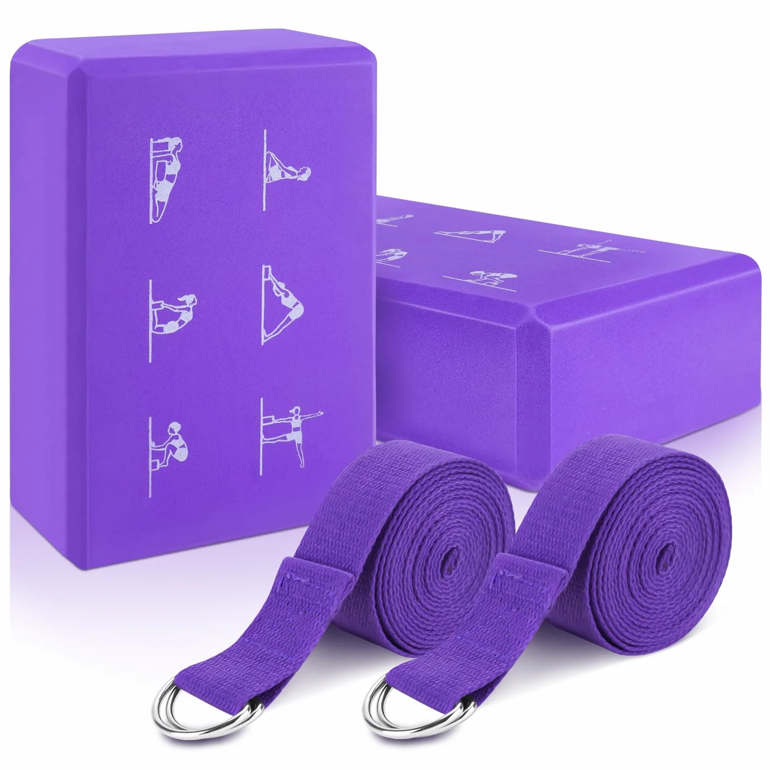RETON Zestaw 2 klocków do jogi z paskiem, lekkie klocki z pianki EVA, klocki do jogi, pilates, blok do jogi o wysokiej gęstości, antypoślizgowa cegła do jogi, do rozciągania, poprawy wytrzymałości i