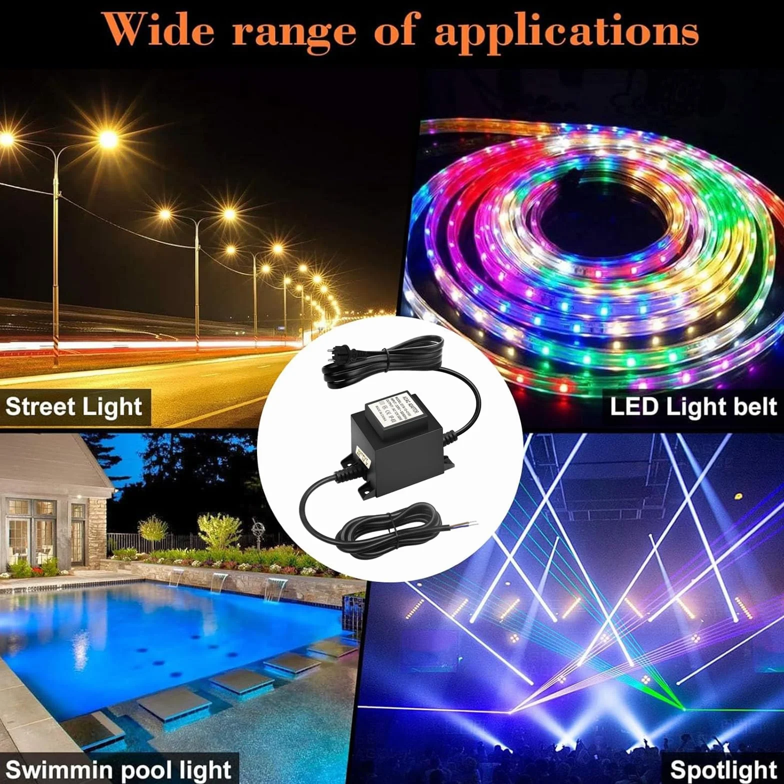 Transformator LED 12 V AC/AC 50 W IP68 zewnętrzny zasilacz sieciowy 220 V 12 V