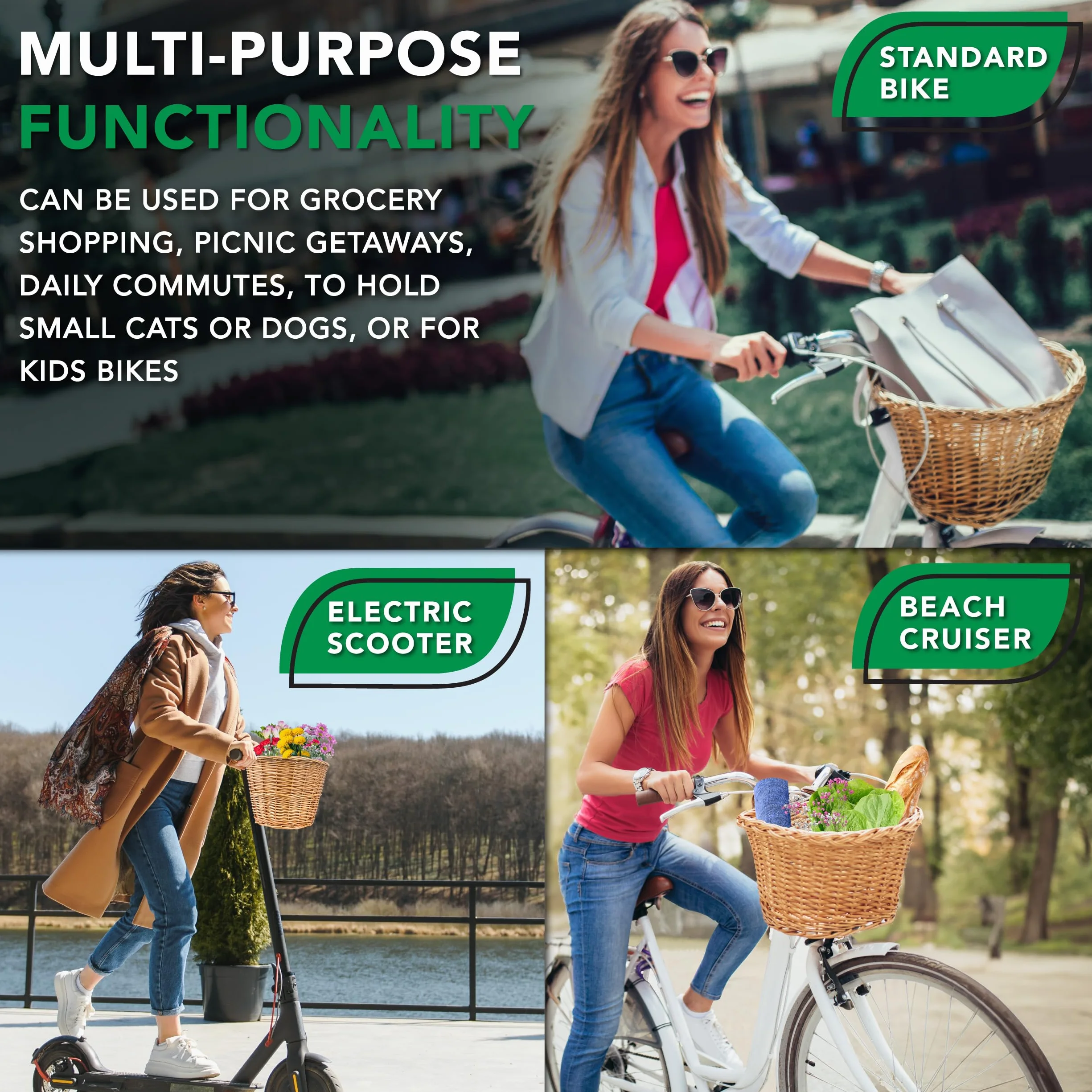 Prosource Wiklinowy kosz rowerowy z przodu dla kobiet i mężczyzn, pasuje do większości rowerów, Beach Cruiser, stacjonarny, Ebike, rower szosowy, jasnobrązowy