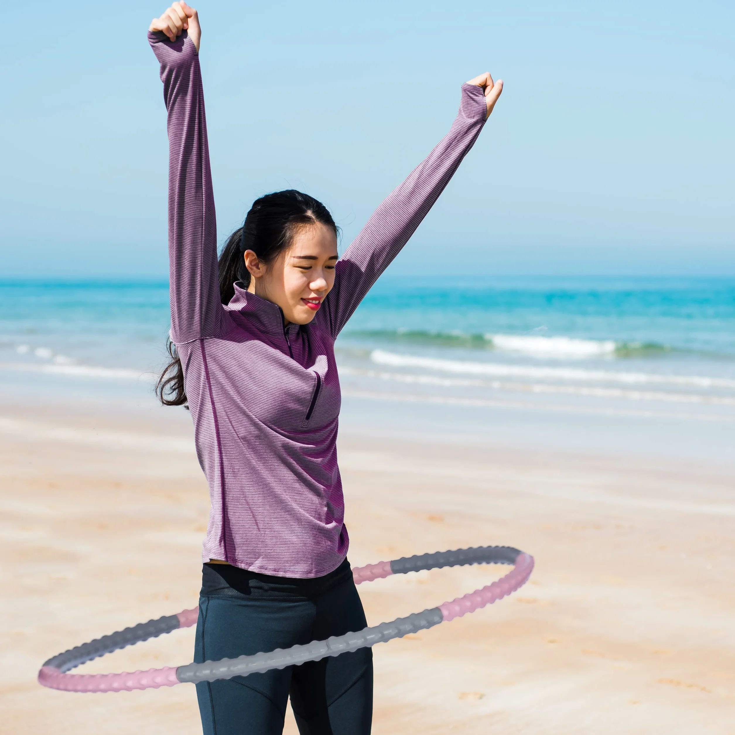 Relaxdays Hula Hoop opona o średnicy 95 cm, obręcz fitness dla dorosłych, wypustki do masażu, do odchudzania, treningu brzucha, różowa/szara