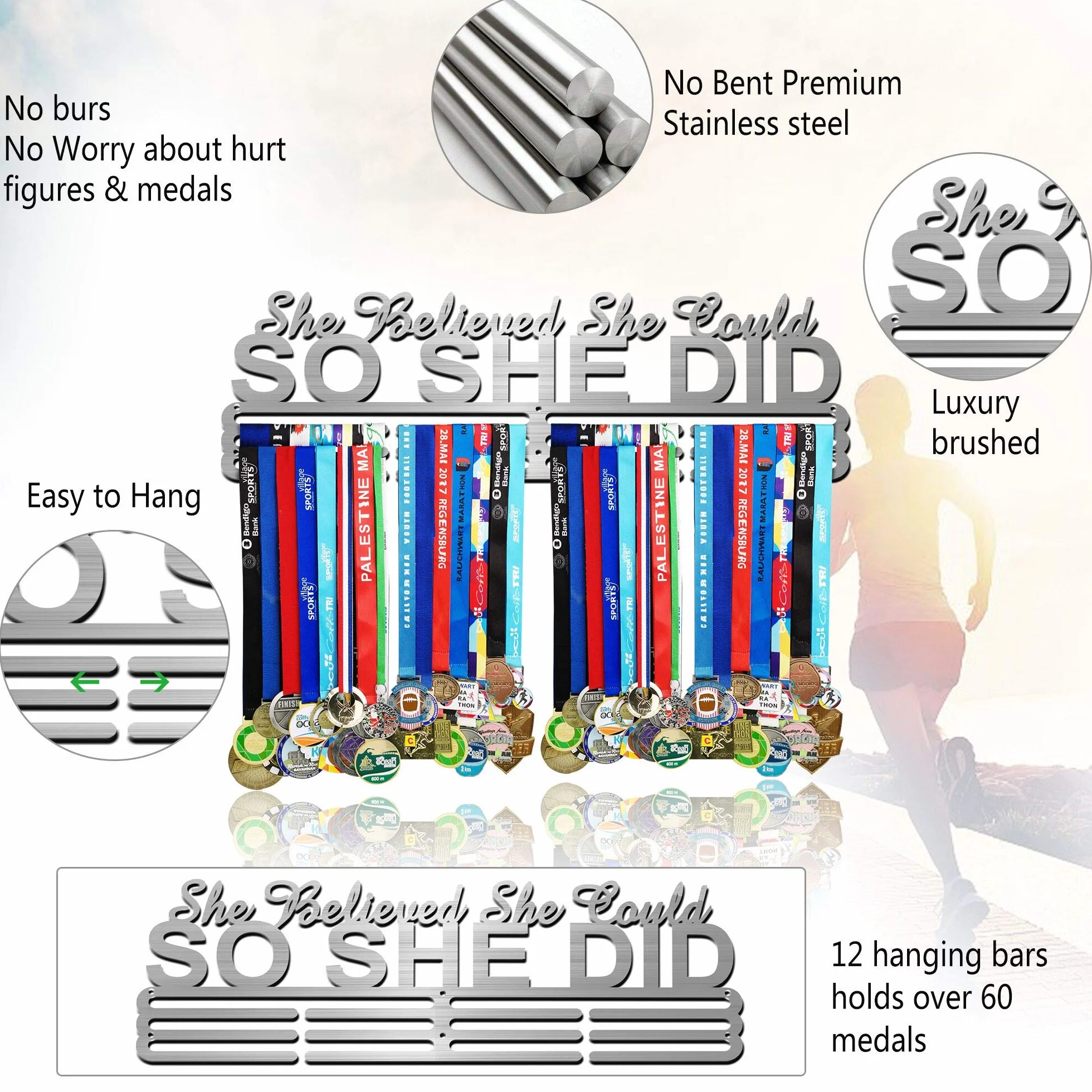 Medal Hanger Holder Display Wall Rack Frame Shelf in 16" Long-Medal Hanger Awards Ribbon Cheer,Gymnastics,Soccer,Softball