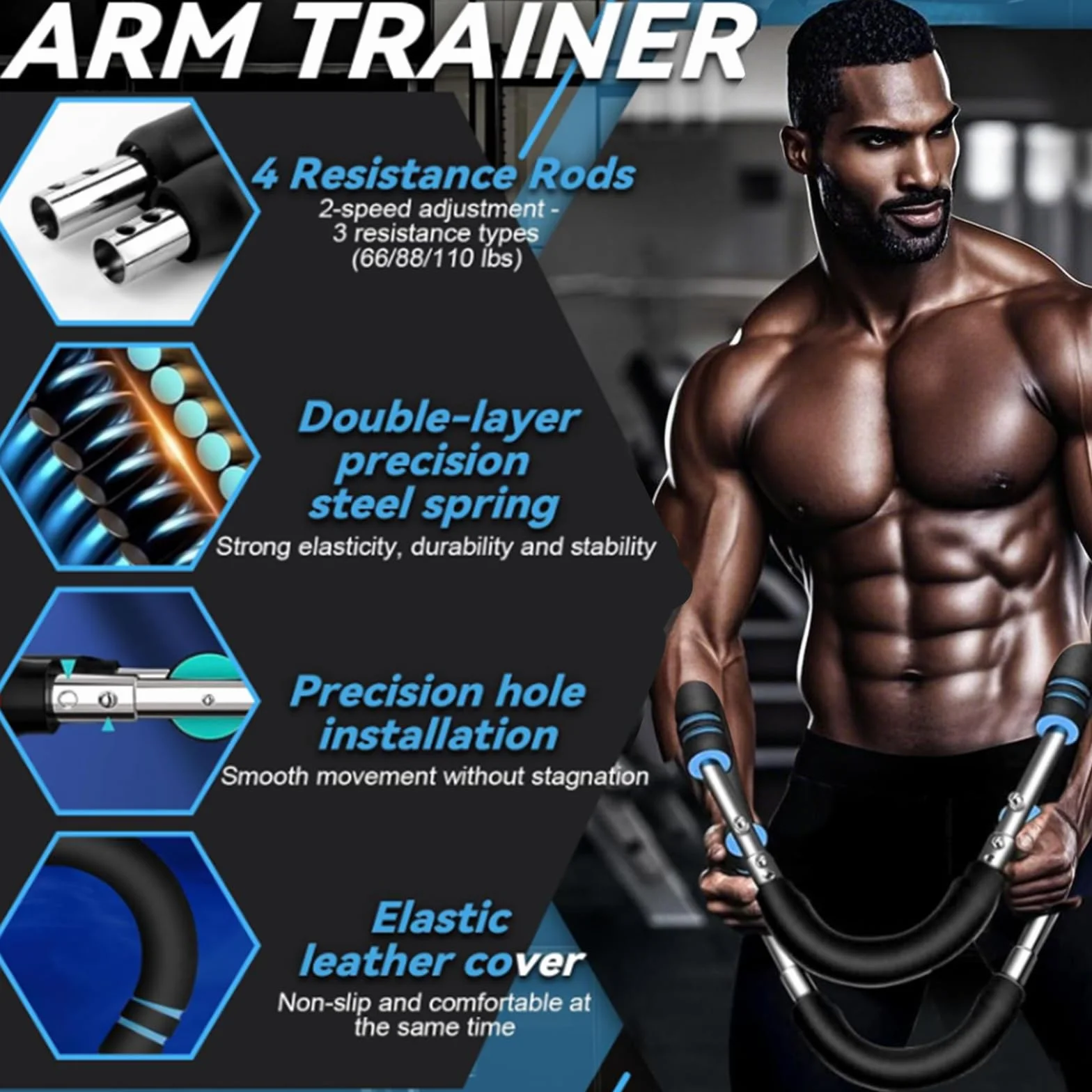 Regulowany Twister Arm Trainer w kształcie litery U do ćwiczeń klatki piersiowej, bicepsa, tricepsa i pleców - trójpoziomowy wzmacniacz przedramion