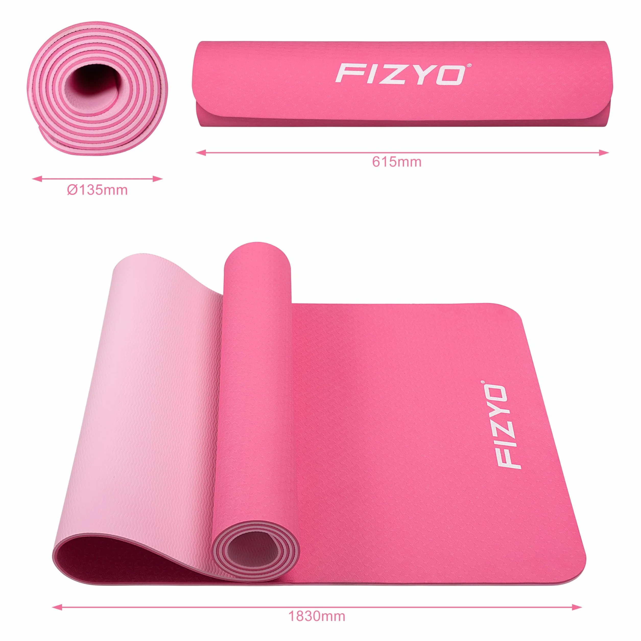 Fizyo Antypoślizgowa mata do jogi z torbą, TPE, mata gimnastyczna do pilatesu, treningu, fitnessu, wyściełana i antypoślizgowa, bardzo cienka 0,6 cm, 183 x 61 cm, z pasem transportowym i torbą