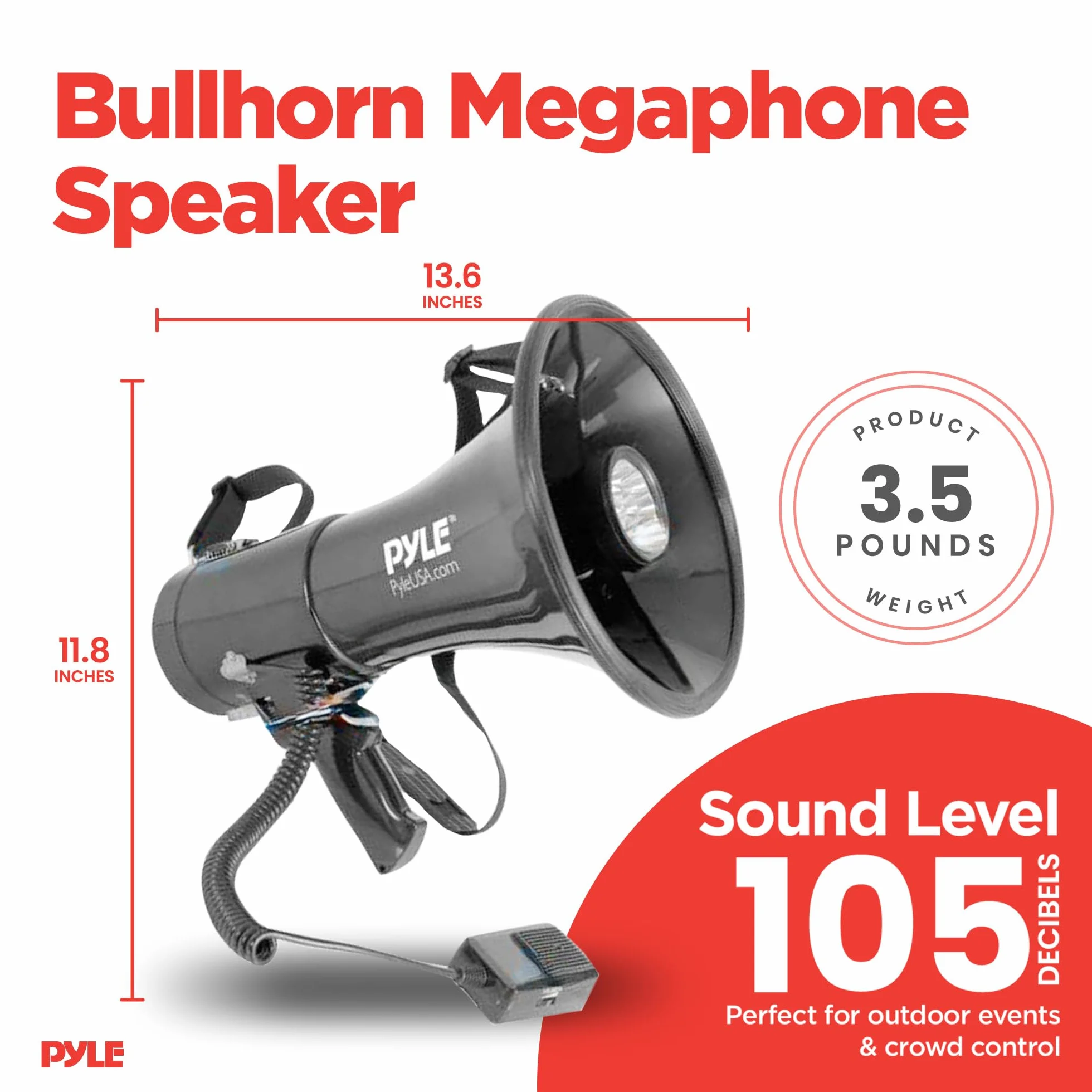 Pyle PMP561LTB przenośny głośnik megafonowy PA 50 W z syreną alarmową i mikrofonem