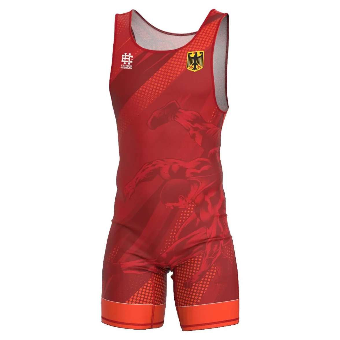 Trykot zapaśniczy dla mężczyzn SYMBOL NIEMCY profesjonalny kostium na zapasy, strój wrestlingowy, koszulka zapaśnicza męska, wrestling singlet