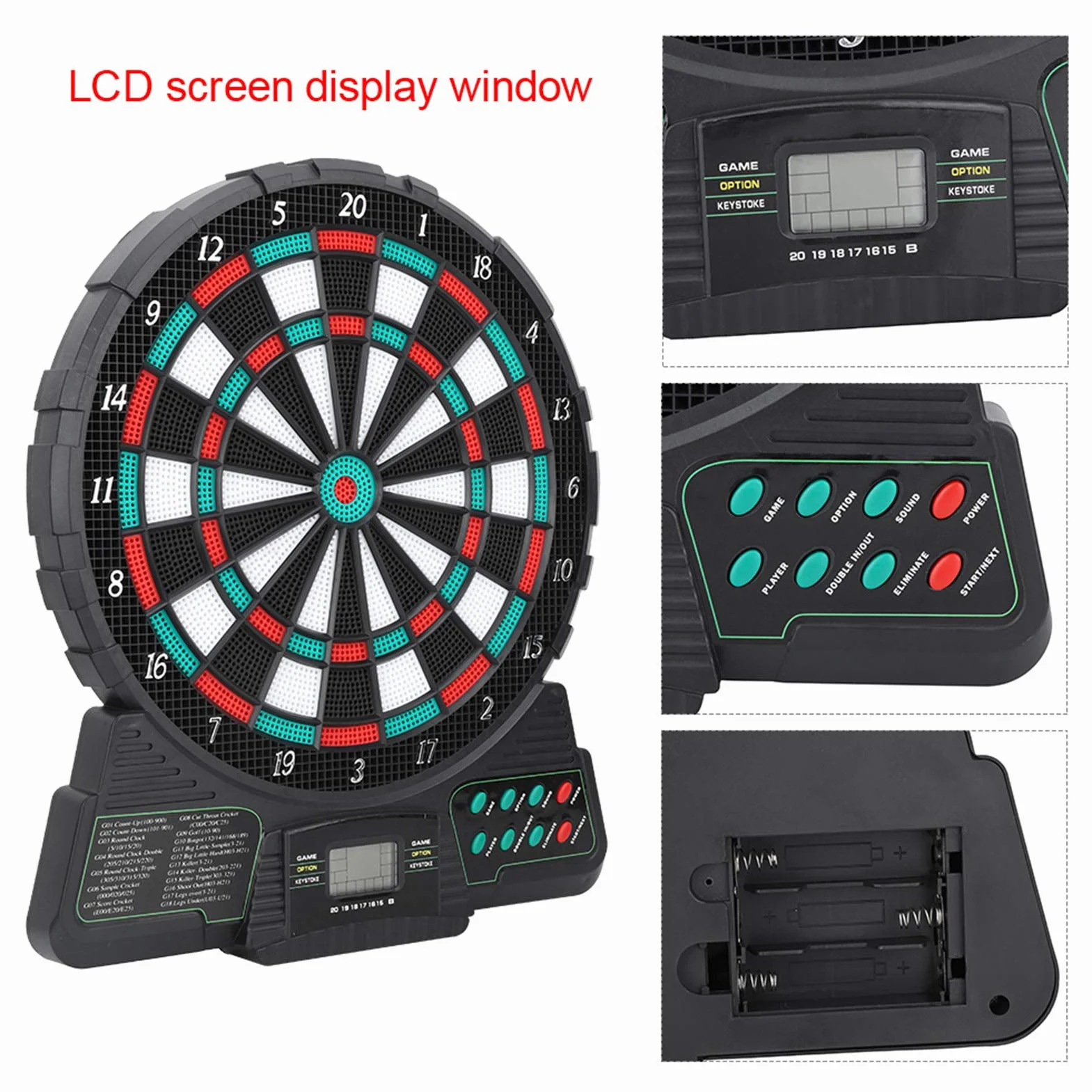 Cyfrowa tarcza do darta z wyświetlaczem LCD, automatyczne liczenie trafień, 18 gier, 159 opcji, do 8 graczy