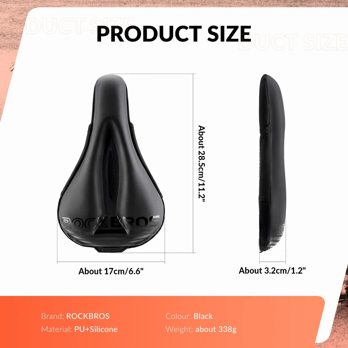 ROCKBROS Pokrowiec na Siodełko Rowerowe Żelowy, Miękki Ochraniacz na Siodełko Rowerowe Ergonomiczna Osłona Siodła do Rowerów MTB, Szosowych, Elektrycznych 28,5 * 17 cm