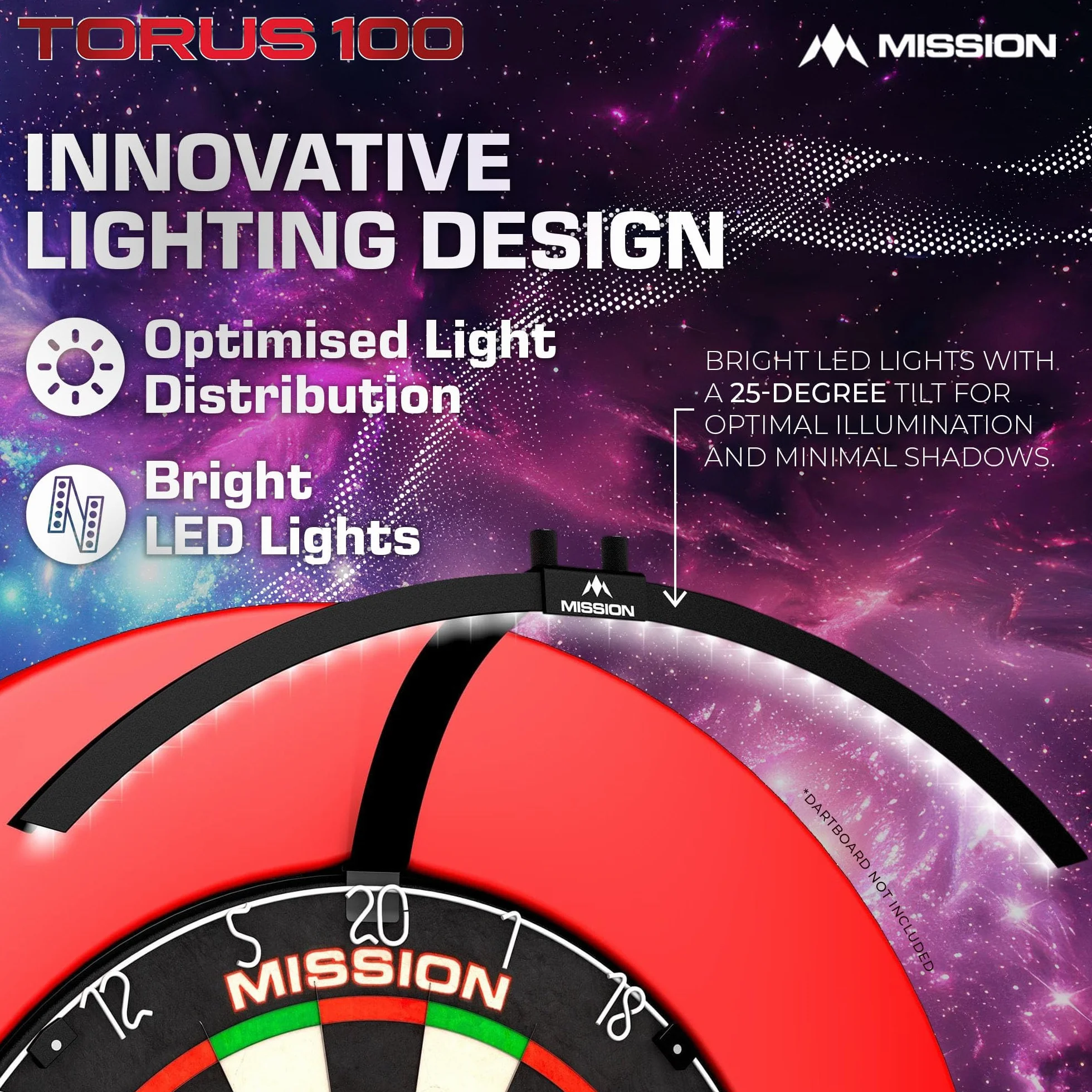 Mission Darts TOR100 Torus 100 | składana przenośna tarcza do darta LED system oświetlenia podróżnego