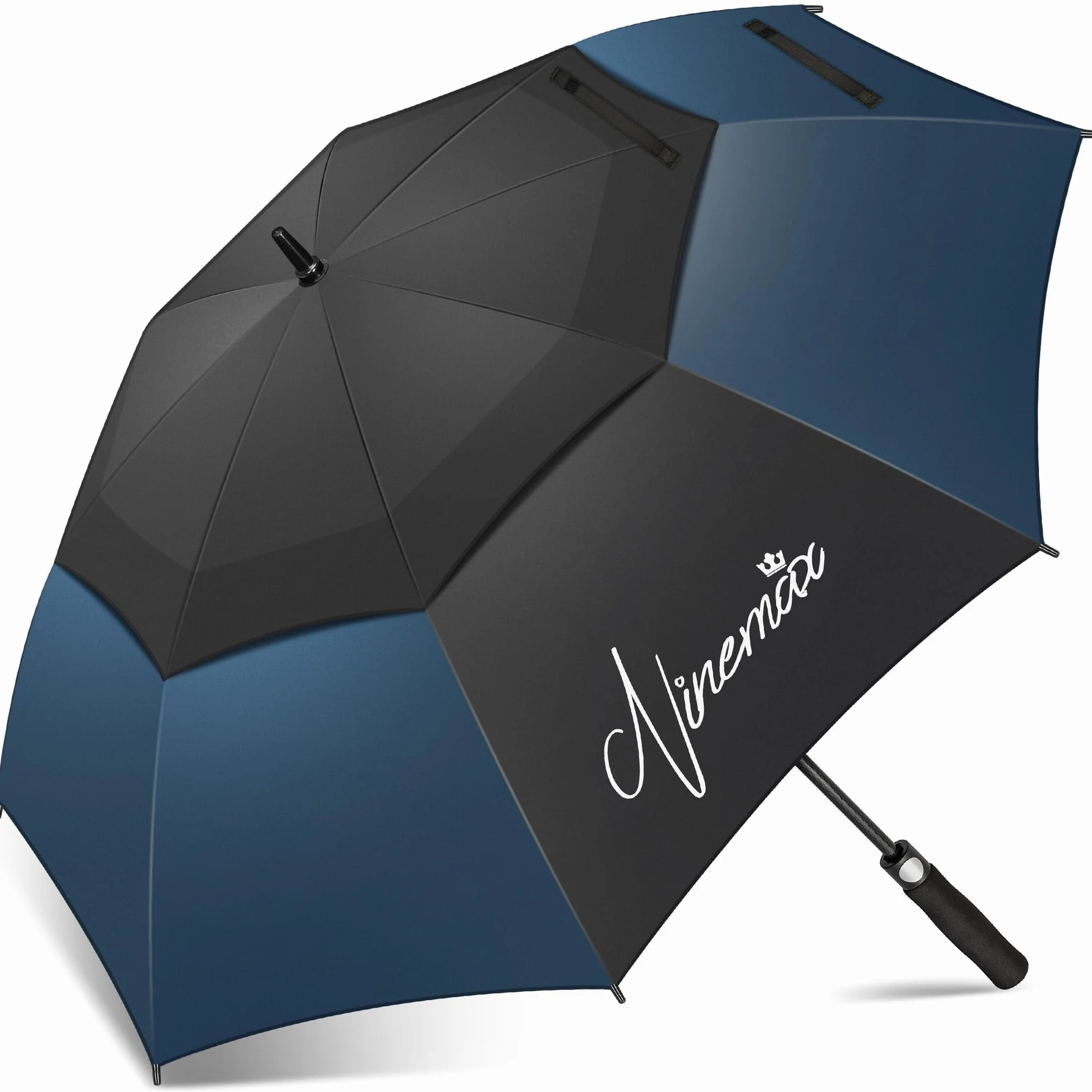 NINEMAX Parasol Golfowy 62 cali Wiatroszczelny Wodoszczelny Podwójny Baldachim Czarny Ciemnoniebieski