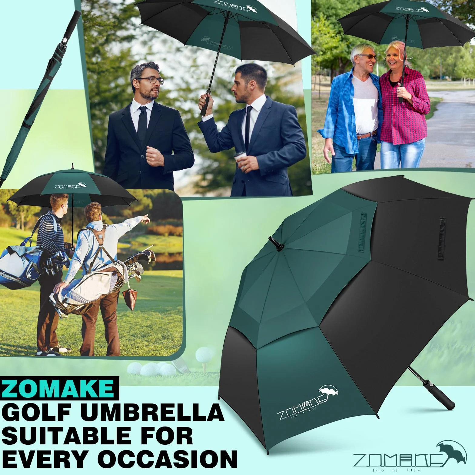 ZOMAKE Duża Parasolka Golfowa 62/68cale XL/XXL Wiatroodporna Mocna Parasol z Podwójnym Zadaszeniem i Wentylacją dla Mężczyzn