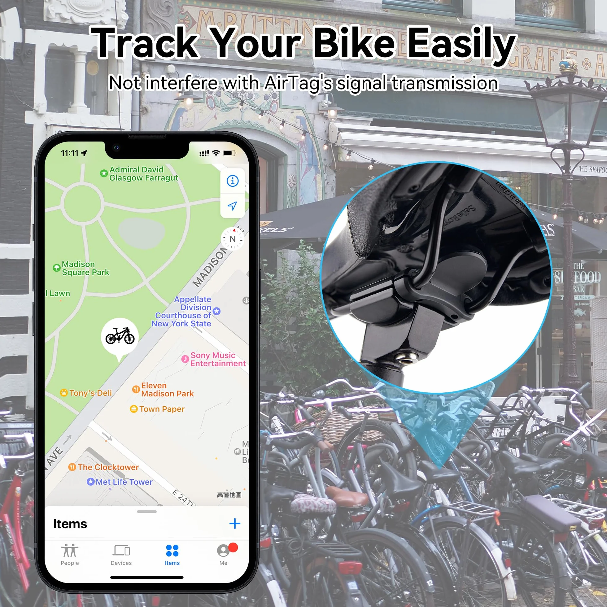 Uchwyt rowerowy do AirTag, ukryty uchwyt rowerowy AirTag na siodełku rowerowym, ochrona przed kradzieżą, ochrona przed kradzieżą, kompatybilny z rowerem górskim