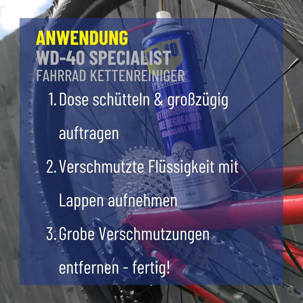 WD-40 Specialist Środek do czyszczenia łańcuchów rowerowych 500 ml – skuteczny środek do czyszczenia łańcuchów rowerowych do usuwania brudu, rdzy i osadów ze wszystkich typów rowerów, spowalnia