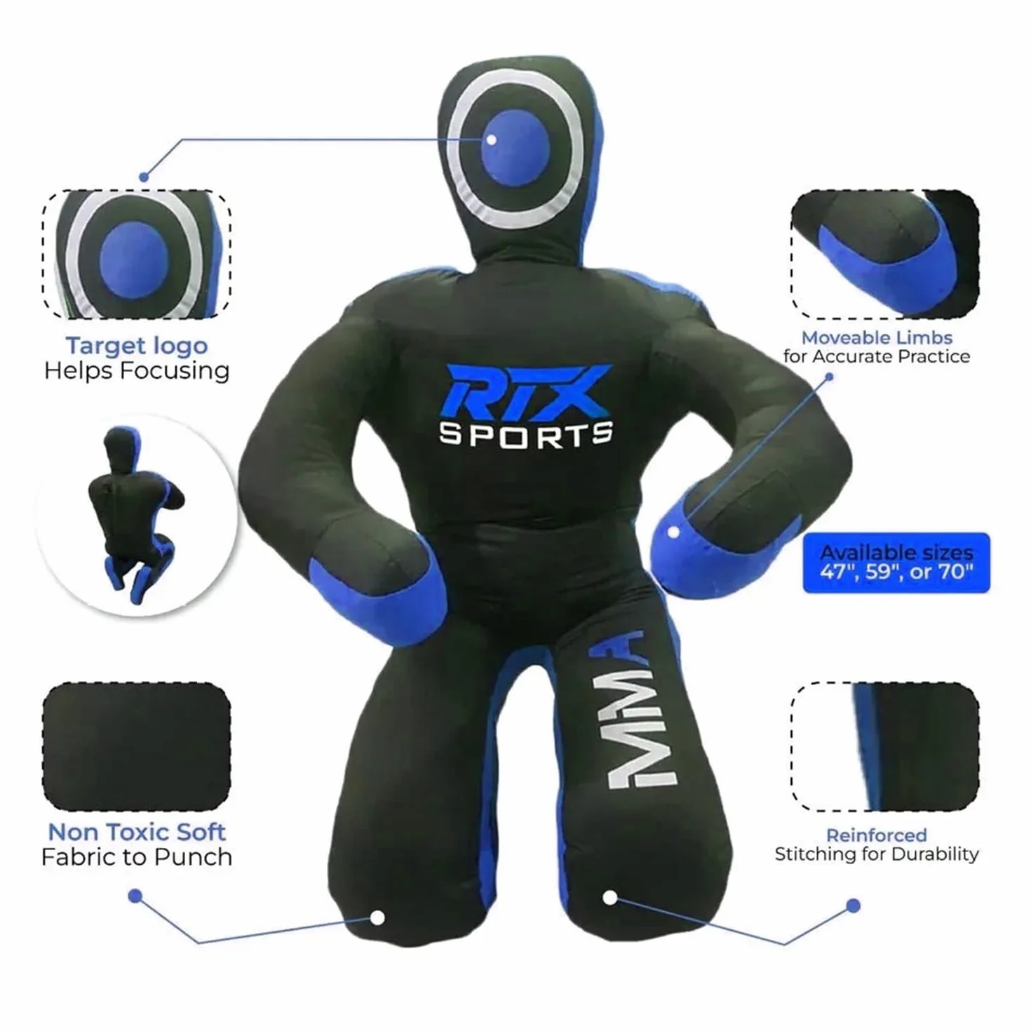 RTX MMA Judo Grappling Dummy | niewypełniony | worek bokserski do brazylijskiego Jiu Jitsu | zapasy, sztuki walki, samoobrony, karate, trening na ułożenie | pozycja siedząca Dummy Canvas