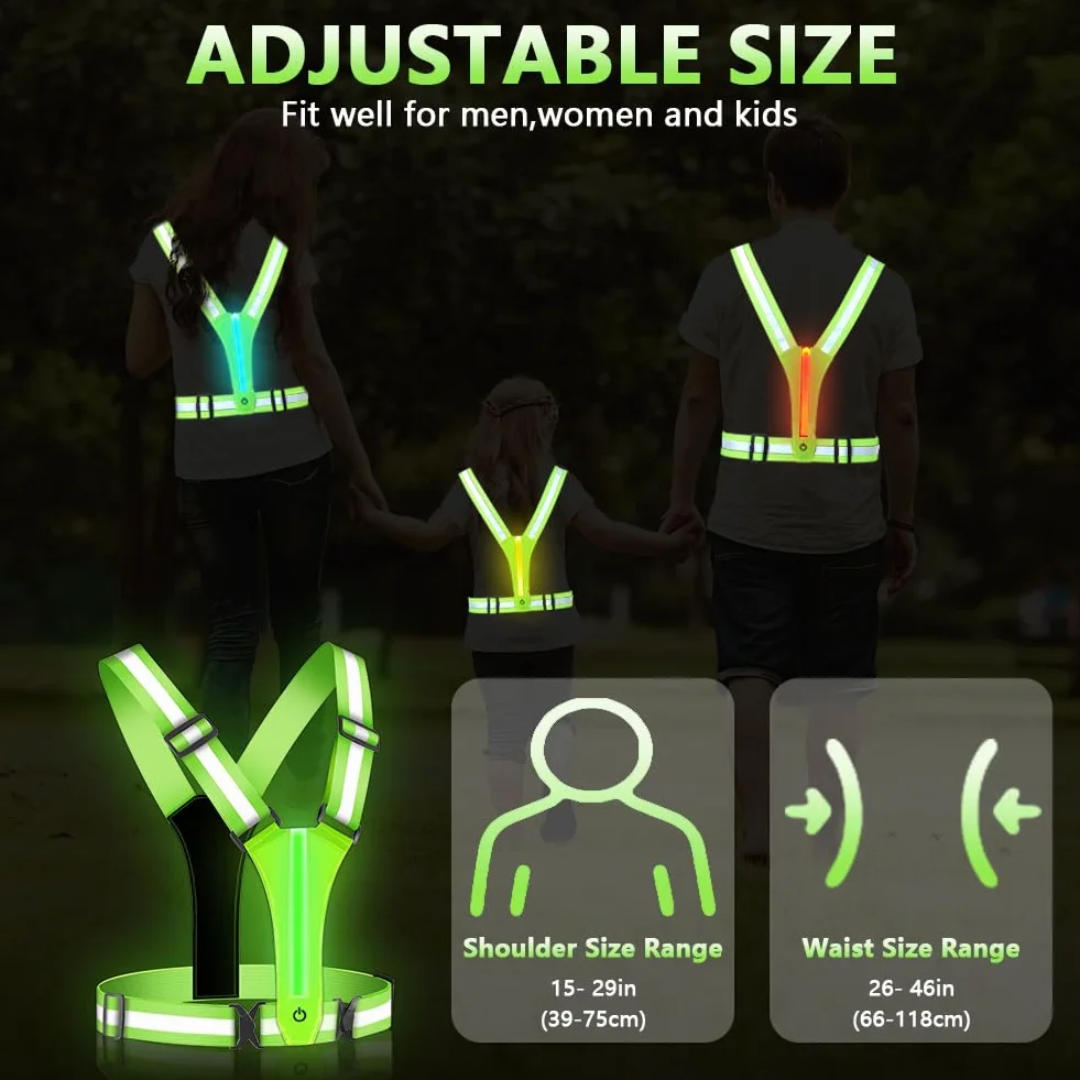 Ainiv LED bezpieczeństwa z akumulatorem USB, odblaskowy pas do biegania LED, kamizelka bezpieczeństwa + odblaskowe paski bezpieczeństwa, do joggingu, biegania, jazdy na rowerze