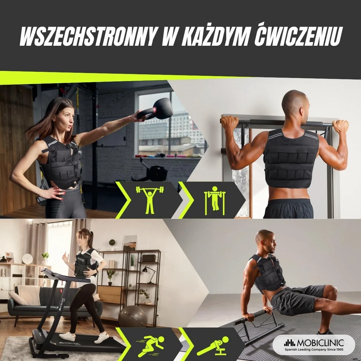 Mobiclinic Kamizelka z Obciążeniem 10/20 Kg Regulowana Materiał 600D Oxford Odblaskowe Paski Oddychająca do Treningu Fitness
