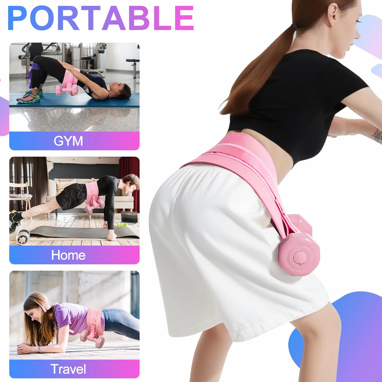 Pas do hip thrust, pas biodrowy do hantli, pas obciążeniowy do dodatkowego ciężaru, regulowany pas do ćwiczeń bioder, mostek pośladkowy, plank, pas obciążeniowy do krótkich hantli i kettlebells
