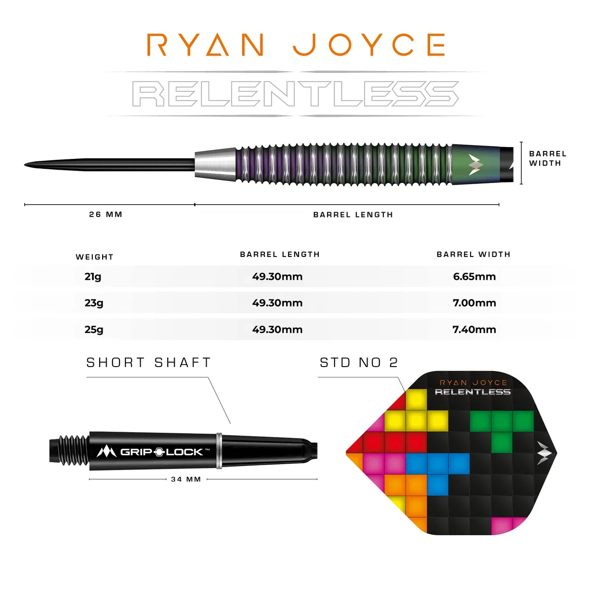 Mission Darts D1587 Ryan Joyce, Relentless | Zestaw rzutek z wysokiej jakości 95% wolframem koralem powlekanym PVD beczką i stalową końcówką, 21 g