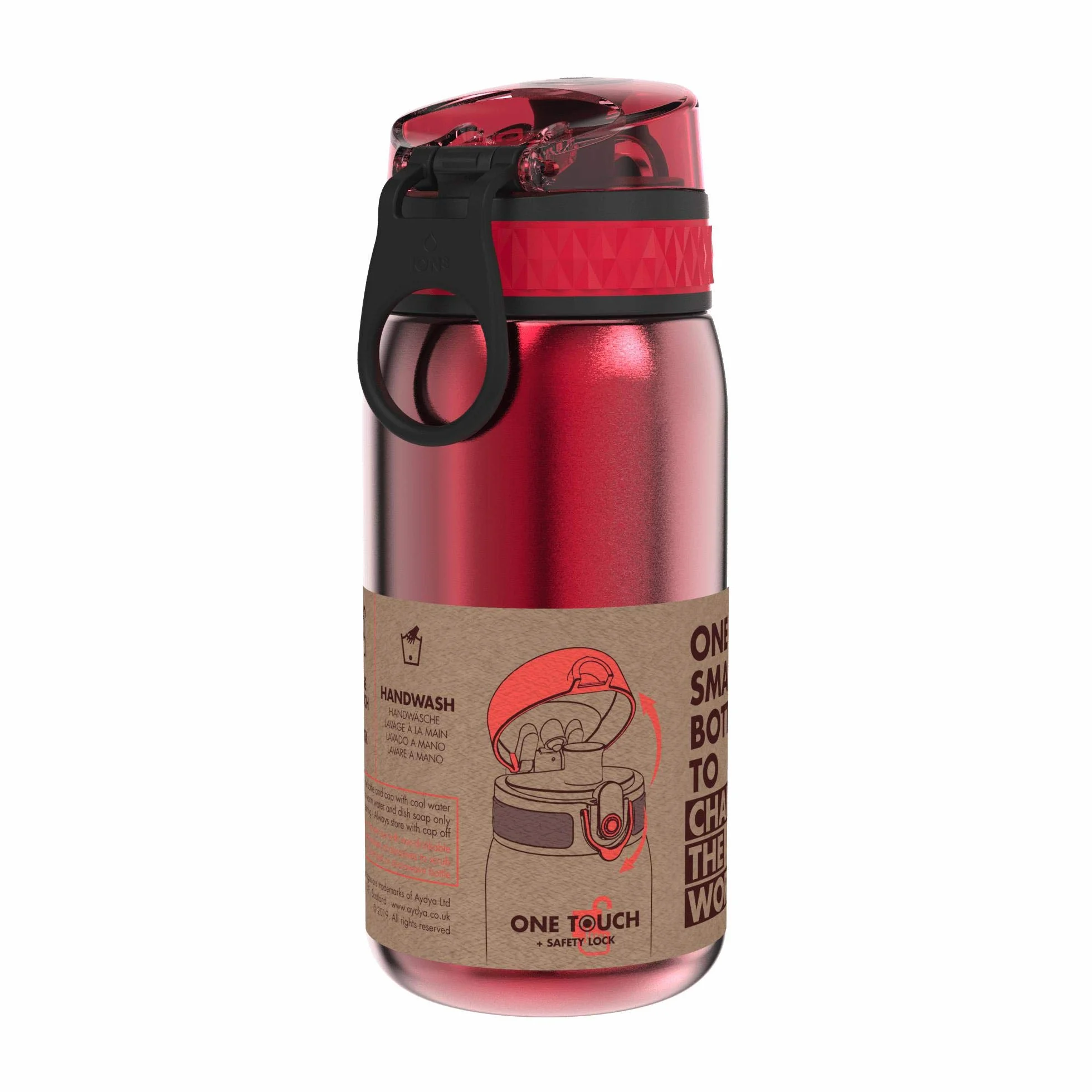 ION8 Butelka na Wodę dla Dzieci ze Lekki Stali, 400 ml/13 oz, Nieocieplany, Szczelna, Łatwa do Otwarcia, Bezpieczny Zamek, Można Myć w Zmywarce, Składany Uchwyt, Łatwa w Czyszczeniu, Czerwony
