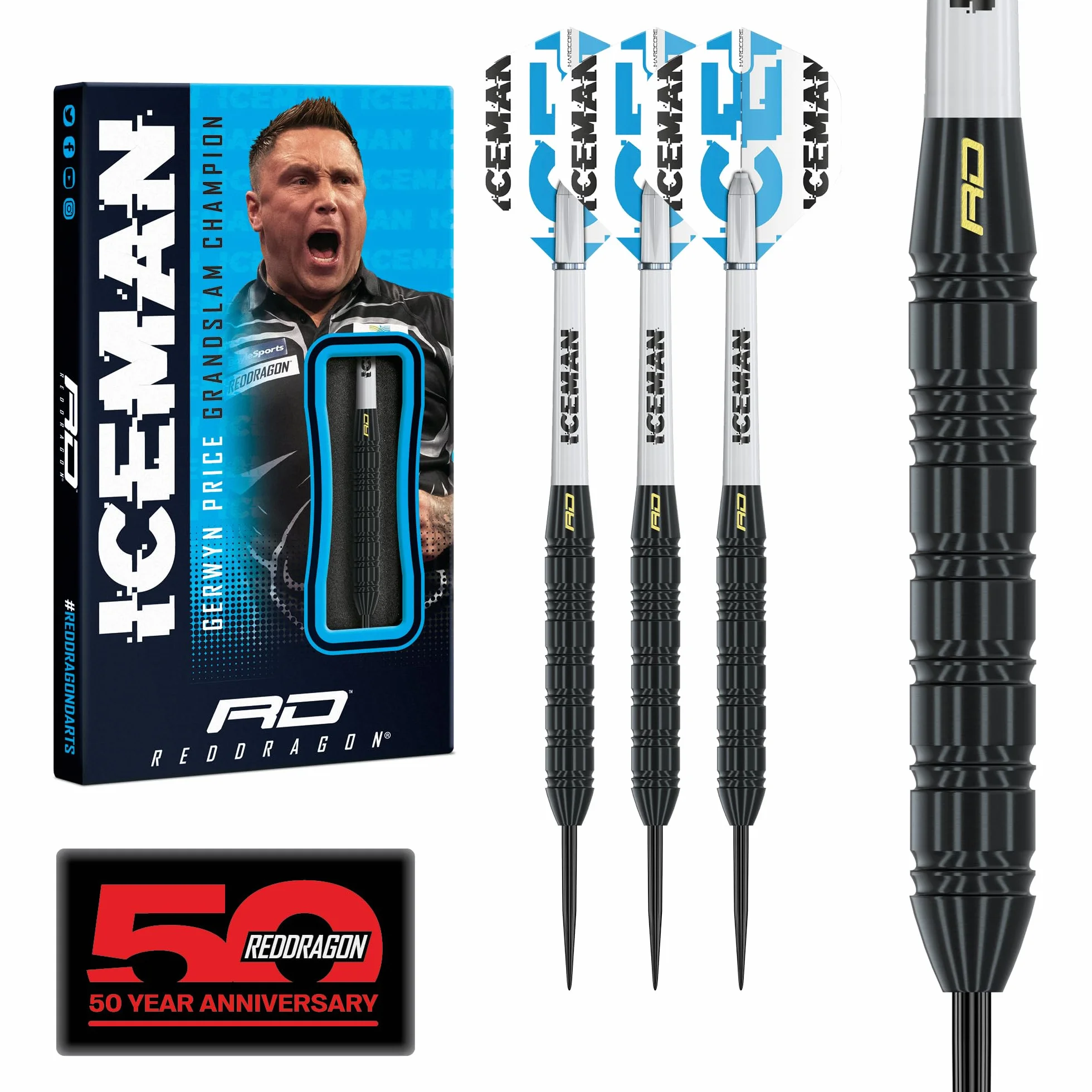RED DRAGON Gerwyn Price Iceman 22 gram, zestaw rzutek z lotkami i trzonkami