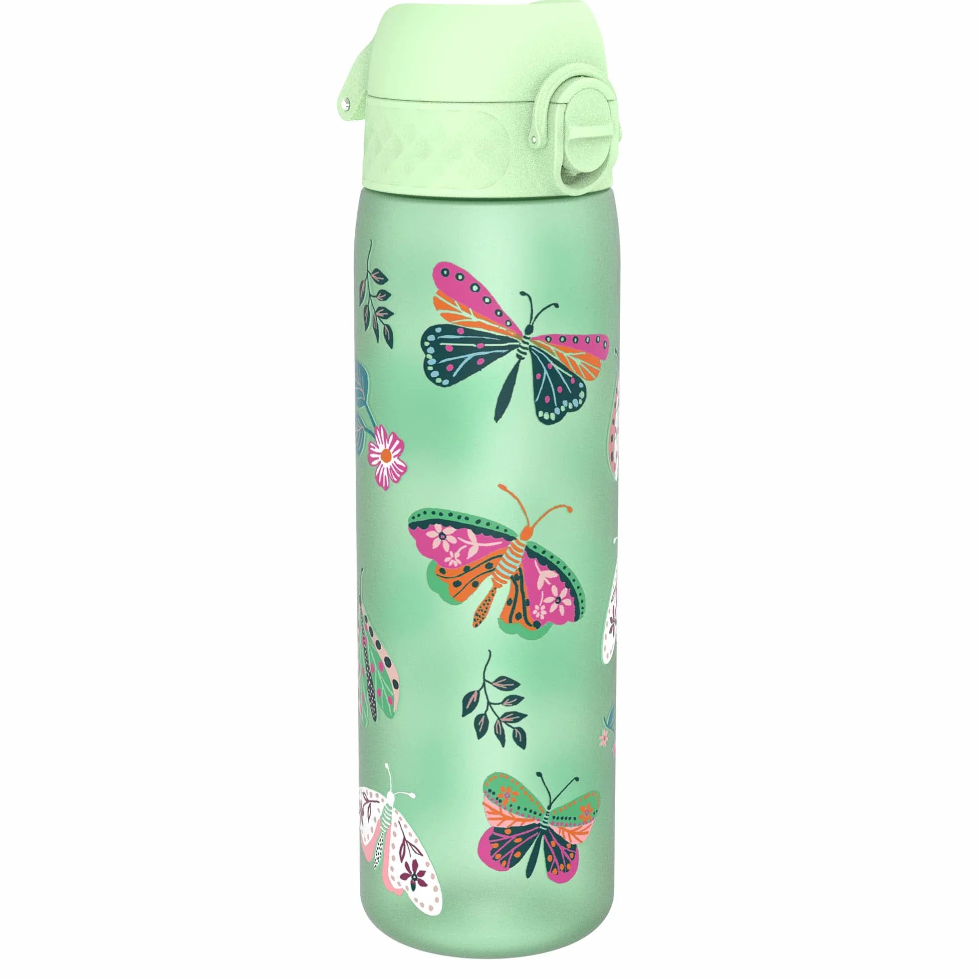 ION8 Butelka na Wodę, 500 ml/18 oz, Szczelna, Łatwe Otwieranie, Bezpieczny Zamek, Można Myć w Zmywarce, Bez BPA, Higieniczne Pokrycie, Uchwyt do Przenoszenia, Łatwa Czyszczenie, Bezwonny, Dziki Motyl