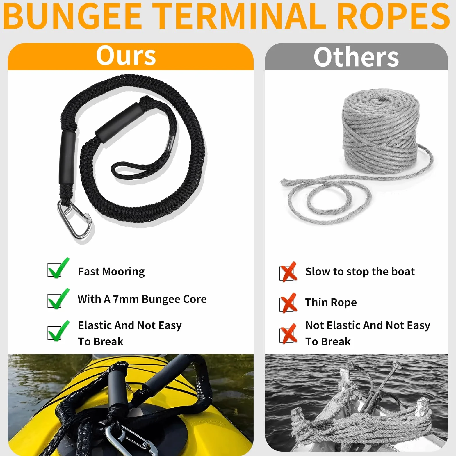 EFUTURETIME 2 x Bungee Dock Line lina do cumowania łodzi 10 cm (4FT), linka na błotnik z oczkiem czarna z haczykiem, akcesoria do łodzi, kajaków, skuterów wodnych, pontonów, kanu