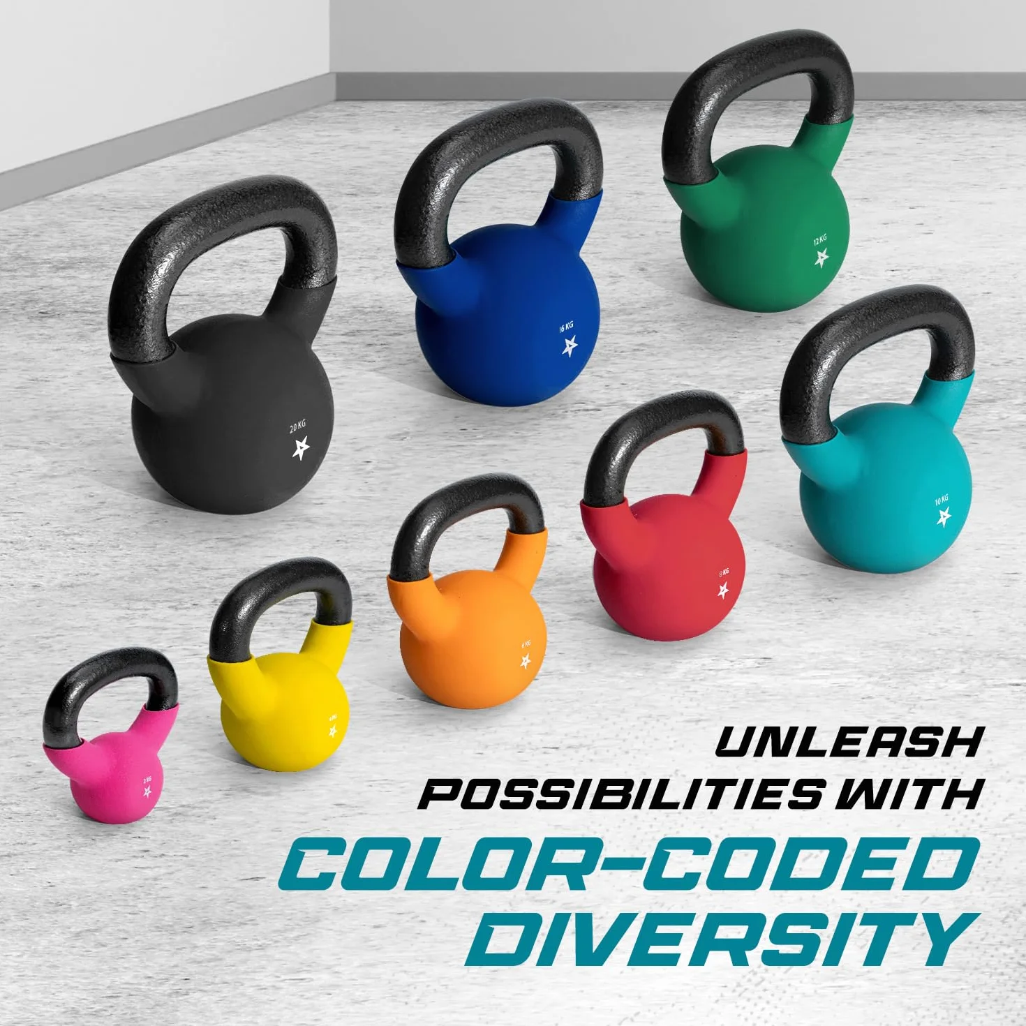 Yes4All YCBQ powlekane neoprenem ciężarki kettlebell, trening siłowy Kettlebells - 10 kg turkusowy