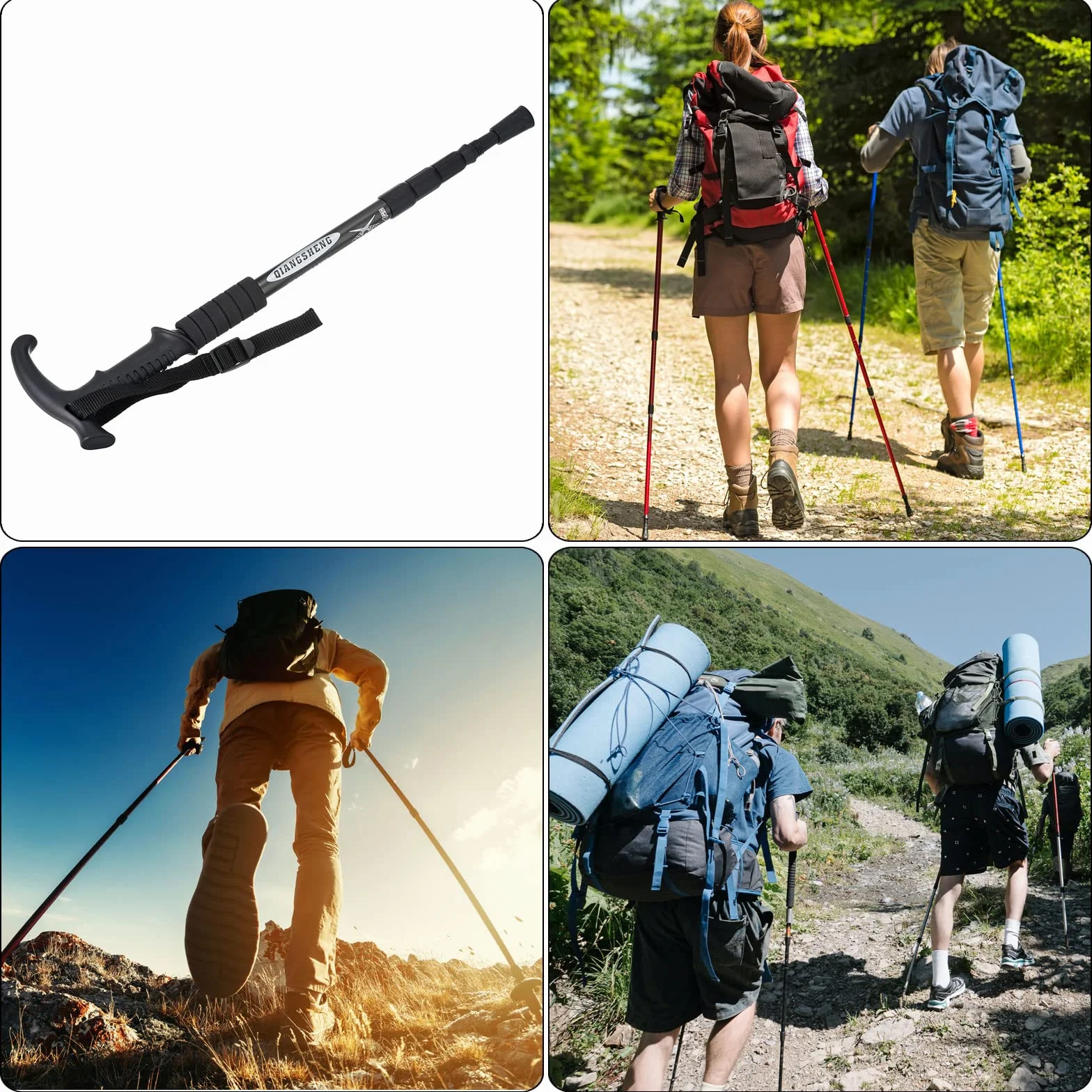 PATIKIL Kijki trekkingowe, składany teleskopowy kij trekkingowy, 53-109 cm, uchwyt T z koszem błotnym, stop aluminium, do wędrówek na świeżym powietrzu, na spacery, kemping, czarny