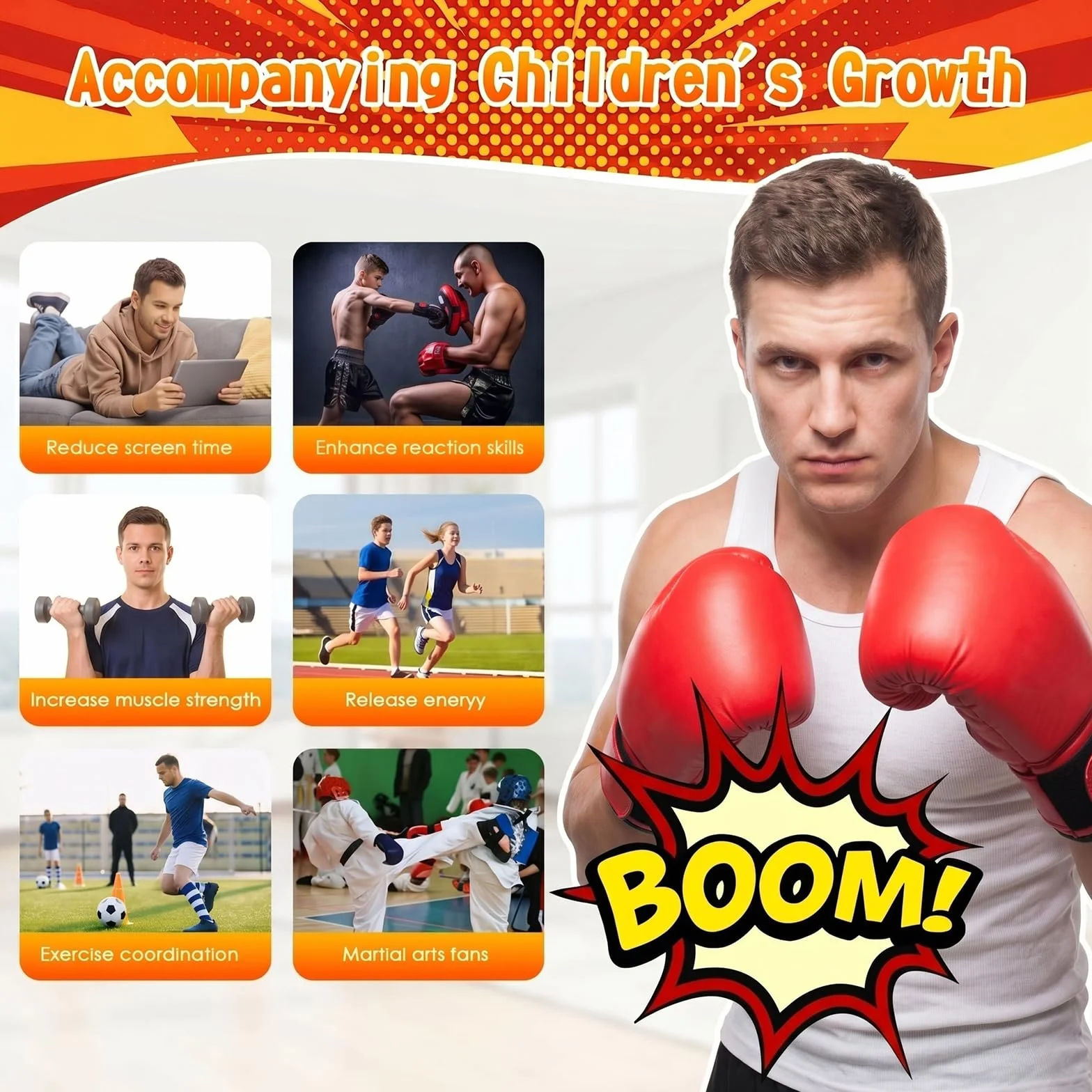 Ninonly Worek bokserski dla dzieci 160 cm z rękawiczkami i pompką Punching Ball Boxing Boy Idealny Karate, Kickboxing, sprzęt bokserski, worek bokserski dla chłopców i dziewcząt, czarny KO