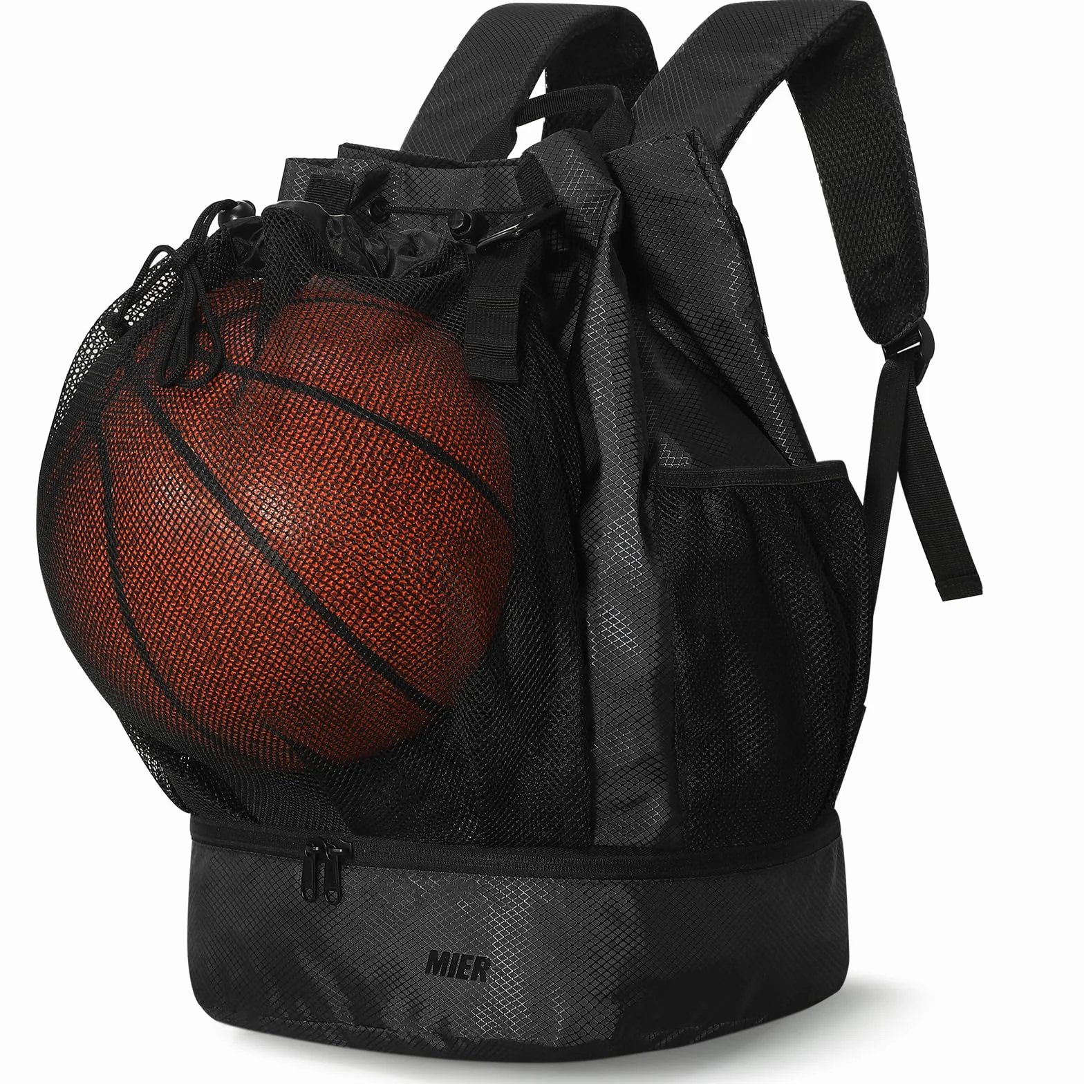 MIER Plecak do piłki nożnej, worek sportowy z kieszenią na buty, koszykówka, plecak sportowy, wodoodporny, torba sportowa dla mężczyzn, kobiet, młodzieży, 40 l, czarny
