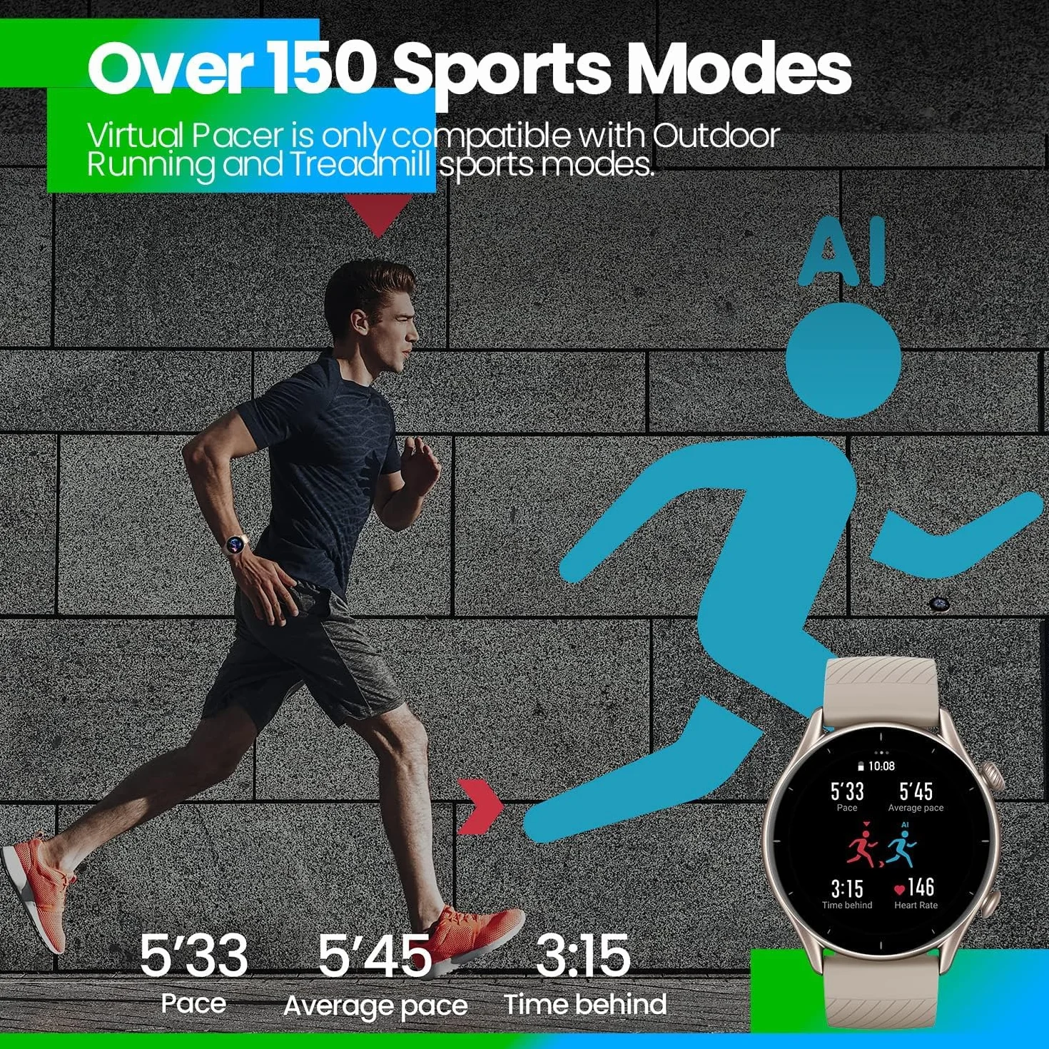 Amazfit Unisex Gtr 3 69-GTR 3 Black Smartwatch, Czarny, 1,39"