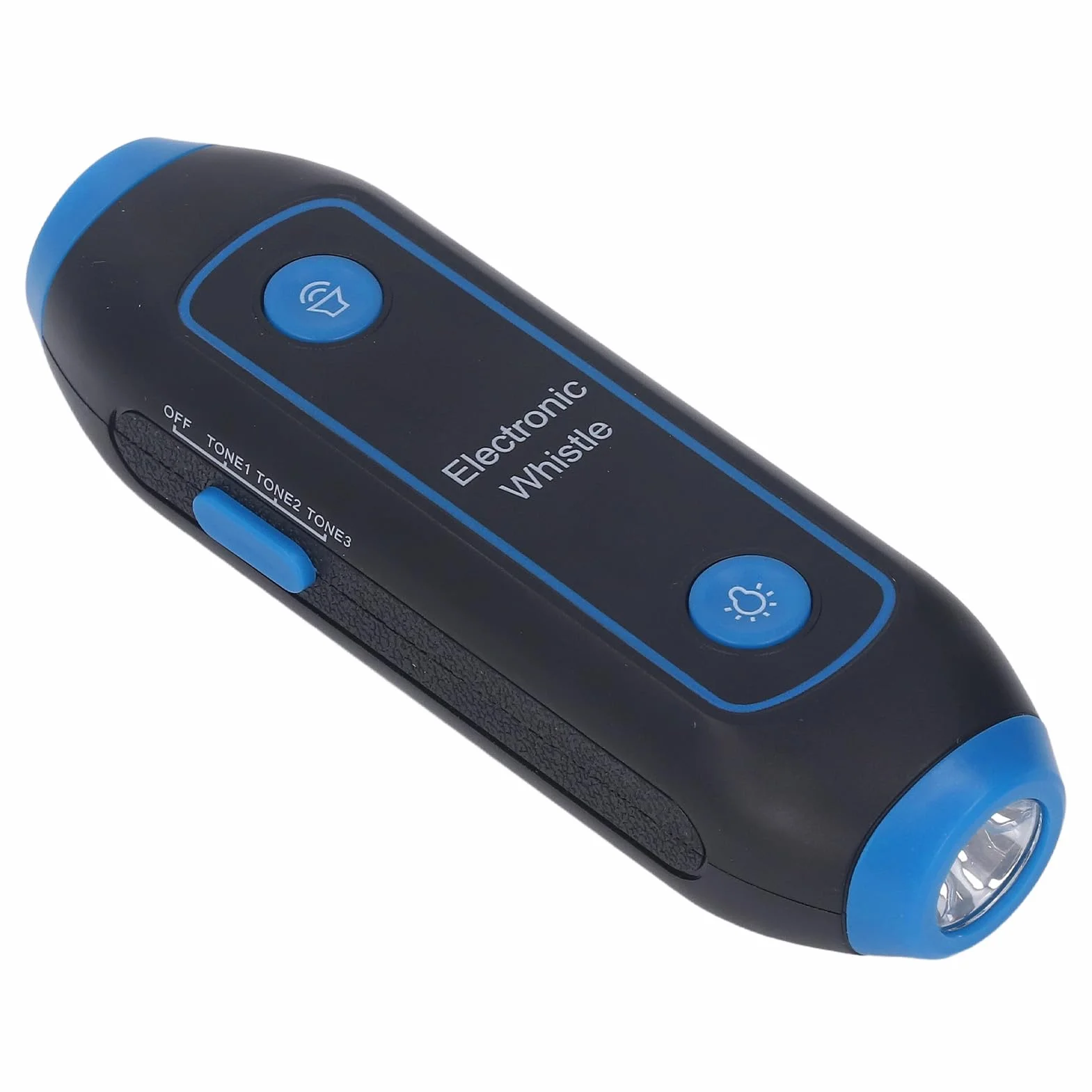 Gwizdek Sportowy Elektroniczny 120-150dB z 3 Tonami i 3 Poziomami Głośności do Treningów, Profesjonalny z LED i Przyciskiem, Niebieski