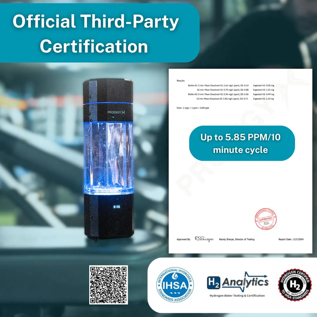 PRODIGY X Butelka na wodę wodorową - do 5,8 PPM mocy - 210 ml do szybkiego spożycia - gruba butelka premium - przenośny generator wodoru - australijska własność