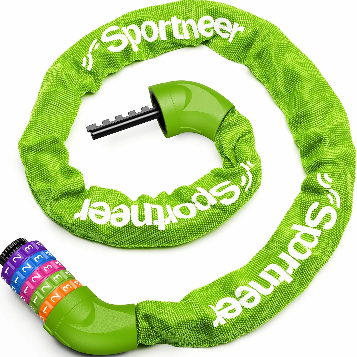 Sportneer Blokada rowerowa, zabezpieczenie łańcucha rowerowego, 5-cyfrowe, resetowalne, szyfrowe, antykradzieżowe, 7 mm x 975 mm