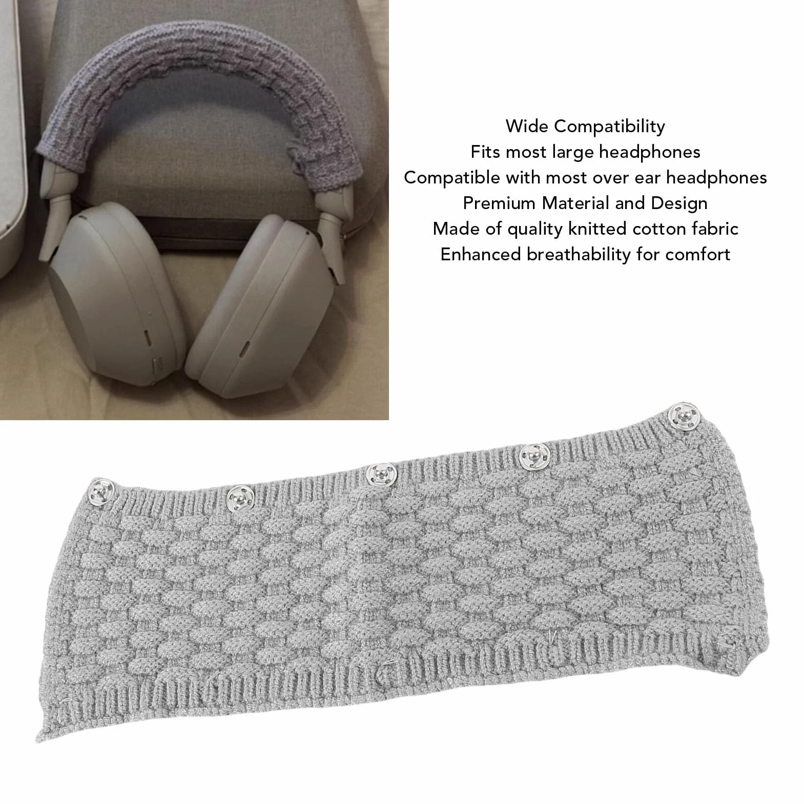 2 -pakowy Zastępujący opaskę na głowę, bawełnę z Dzianiny Premium, Pokrywa Pałąka Głowy dla Chmur dla ATH M50X dla QC35 dla WF 1000X (GREY)