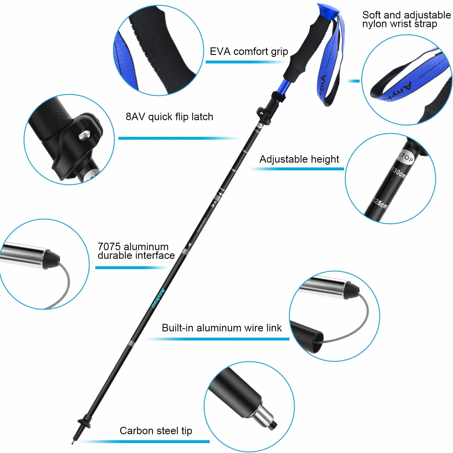 Anykuu Kijki Trekkingowe Składane 110-130 cm 7075 Aluminium z Torbą Transportową
