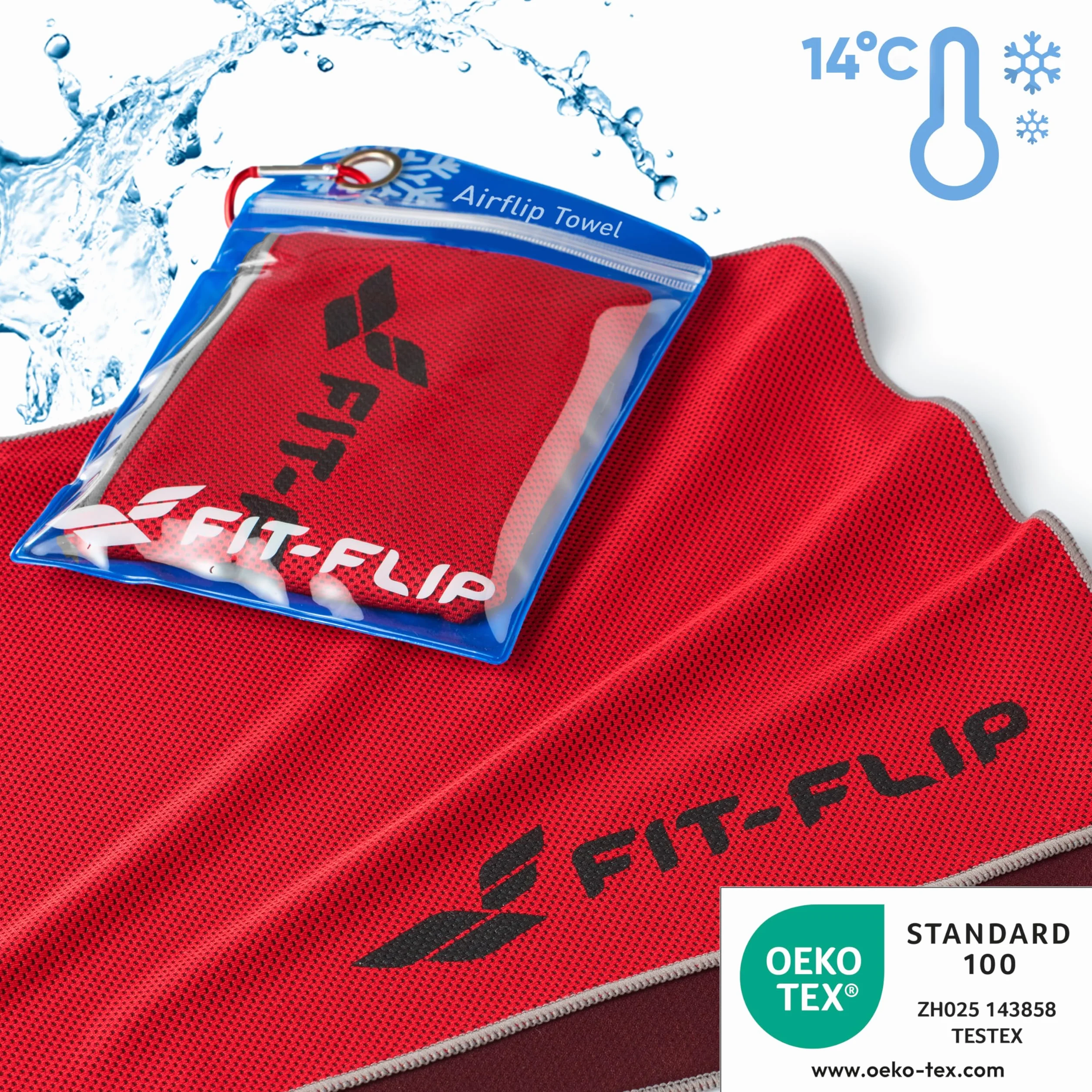 Cool Towel – ręcznik chłodzący z mikrofibry/Airflip jako ręcznik chłodzący do wędrówek, trekkingu, podróży i jogi – kolor: czerwony – szary, wymiary: 100 x 30 cm