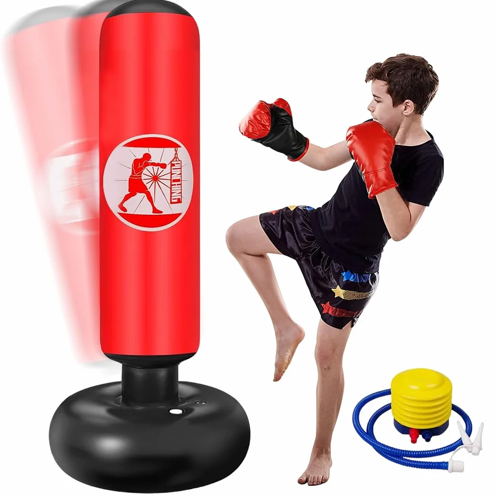 FARYODI Worek bokserski stojący 160 cm czerwony nadmuchiwany do karate kickboxingu