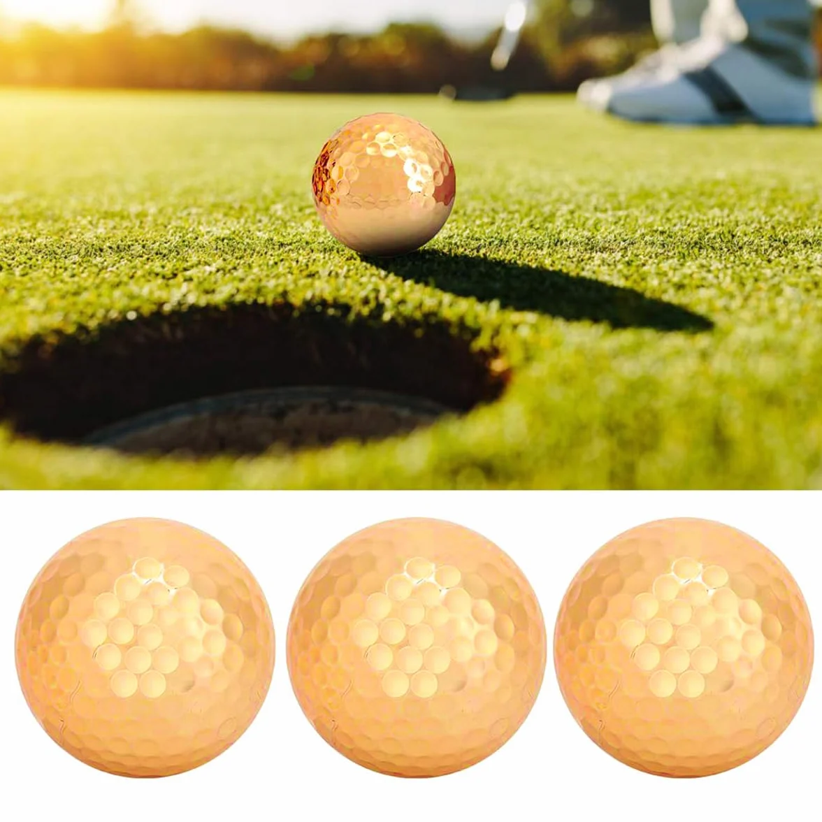 4 szt. Złota piłka golfowa, piłki treningowe, pozłacane, o wysokiej widoczności, powlekane metalicznie, standardowe, treningowe, golfowe, męskie prezenty
