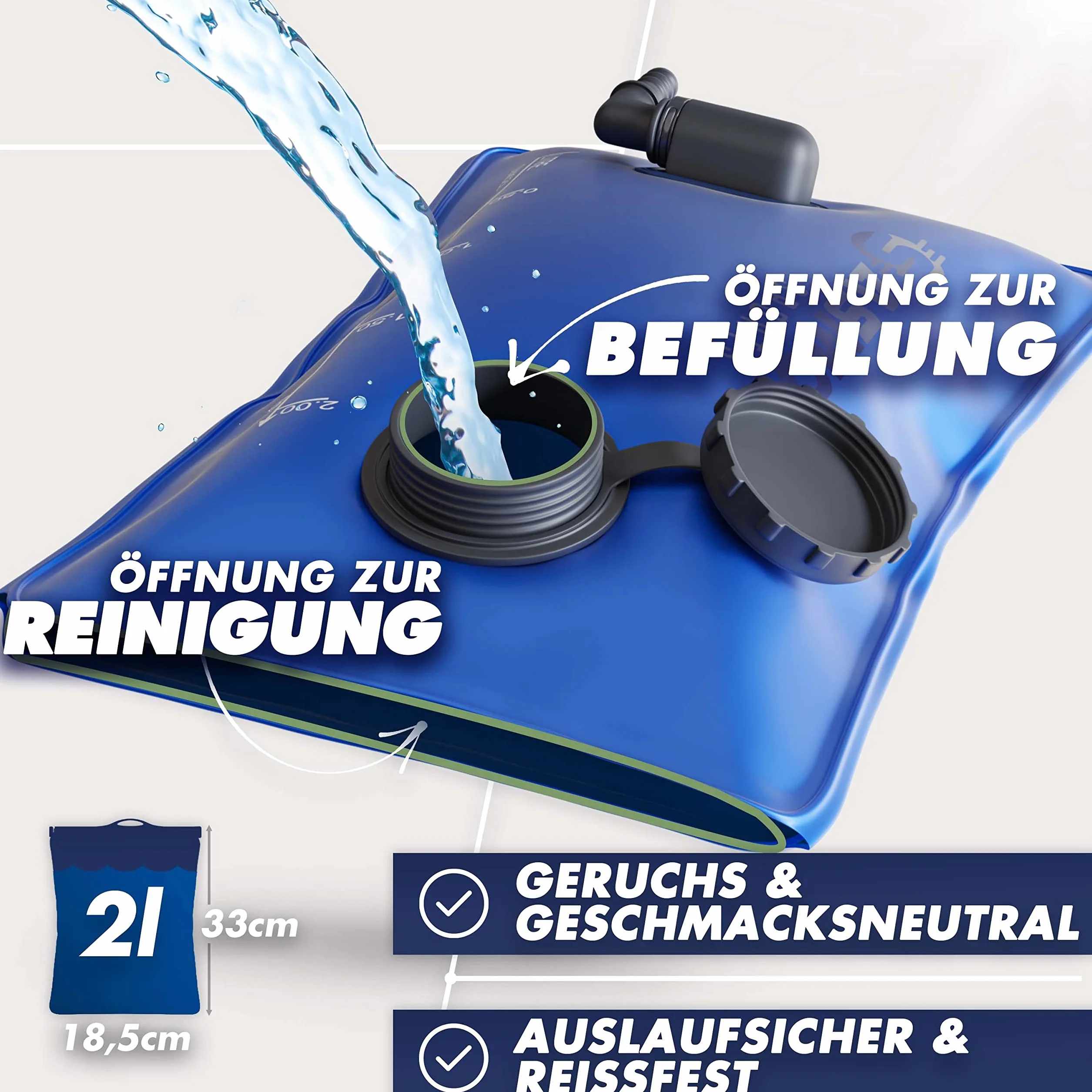 SASMO® bukłak do picia 2 l z torbą izolacyjną, wzmocniony materiał, odporny na rozdarcie, system do plecaka z wężem do picia, 100 cm długim – do wędrówek i sportów na świeżym