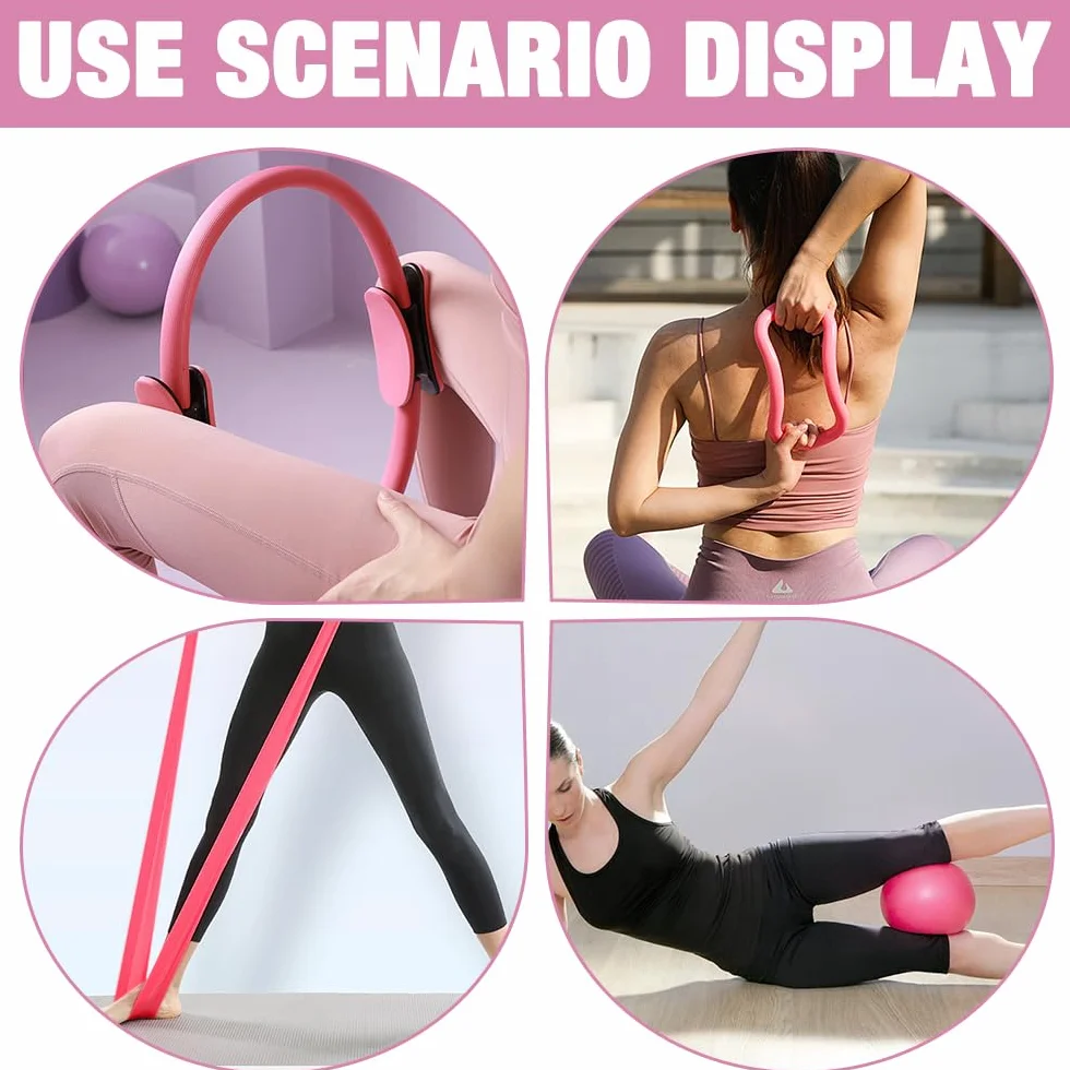 Mineup Zestaw pierścieni do pilates, 5 sztuk zestawu pilates essentials dla kobiet z piłką do jogi, pasem do jogi i paskami fitness, pierścień pilates, pierścień pilates yoga do domu, jogi, siły i