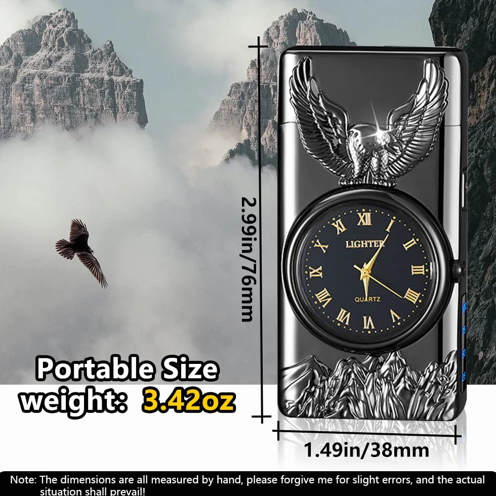SKRFIRE Eagle zapalniczka plazmowa - wiatroszczelna zapalniczka, metalowe zapalniczki, oświetlenie LED, do wielokrotnego napełniania, na zewnątrz, wędrówki, kemping (czarna)