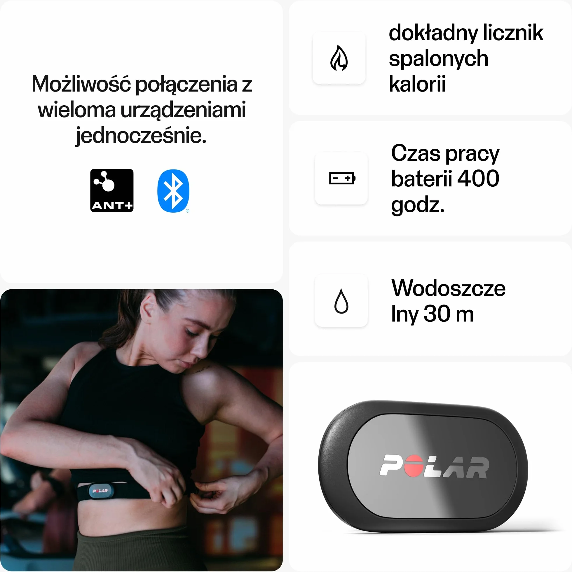 Polar H9 Czujnik Tętna ANT+ Bluetooth Wodoodporny Pulsometr z Miękkim Paskiem