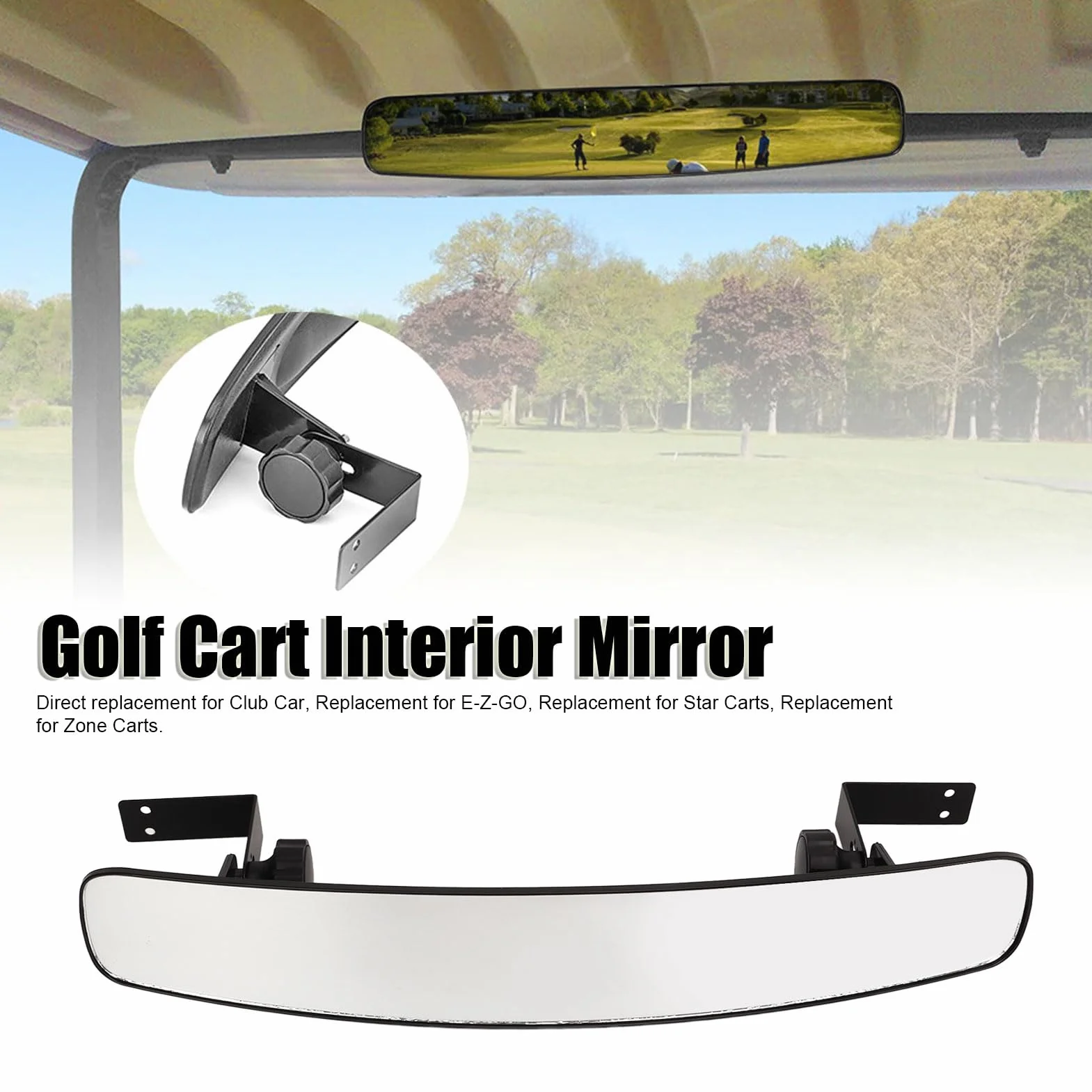 Lusterko Wsteczne Wózka Golfowego 2,75 x 16,5 Cala Panoramiczne 150 Stopni Zakrzywione