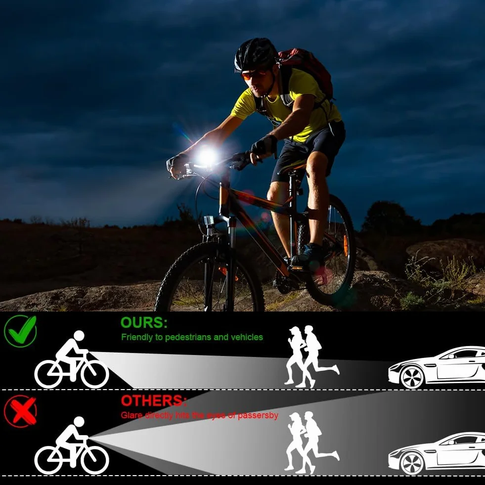 URAQT 12LED Światła rowerowe przednie i tylne, z akumulatorem, wodoodporne, IP65, 1800 mAh, 9500 l, światło rowerowe, 6+5 trybów, światło przednie z brzęczykiem, do jazdy na rowerze górskim i szosowym