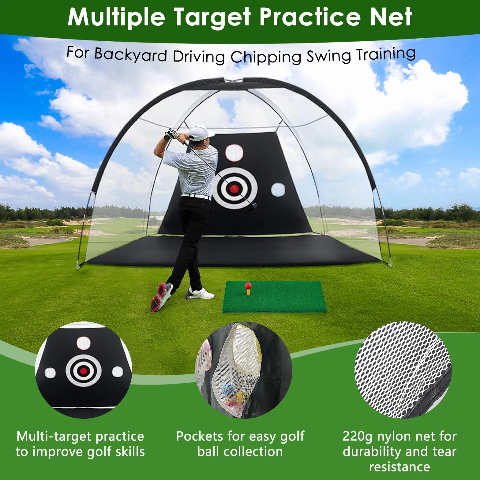 Siatka golfowa, siatka golfowa 3 x 2 m, do jazdy na podwórku, siatka do ćwiczeń golfowych z siatką do odprysków, trenażer huśtawek golfowych, prezenty golfowe dla mężczyzn/kobiet
