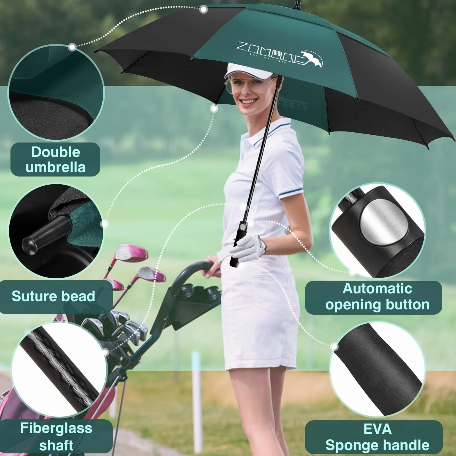 ZOMAKE Duża Parasolka Golfowa 62/68cale XL/XXL Wiatroodporna Mocna Parasol z Podwójnym Zadaszeniem i Wentylacją dla Mężczyzn